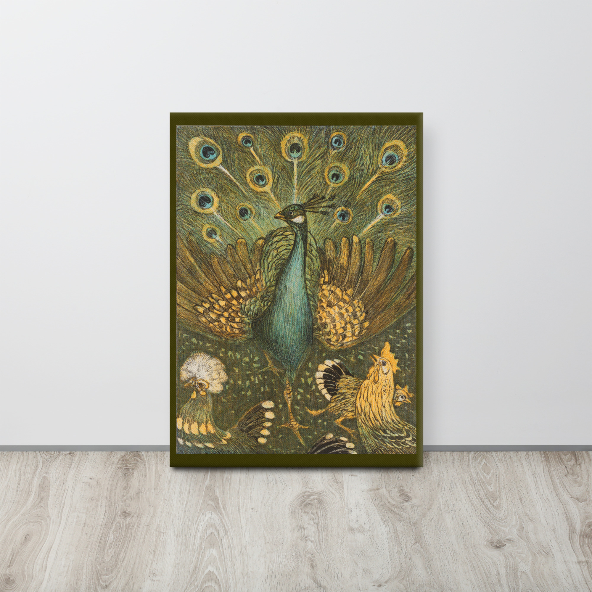 Thin canvas Peacock and Chickens Pauw met kippen, Theo van Hoytema 1878-1910 - Image 5