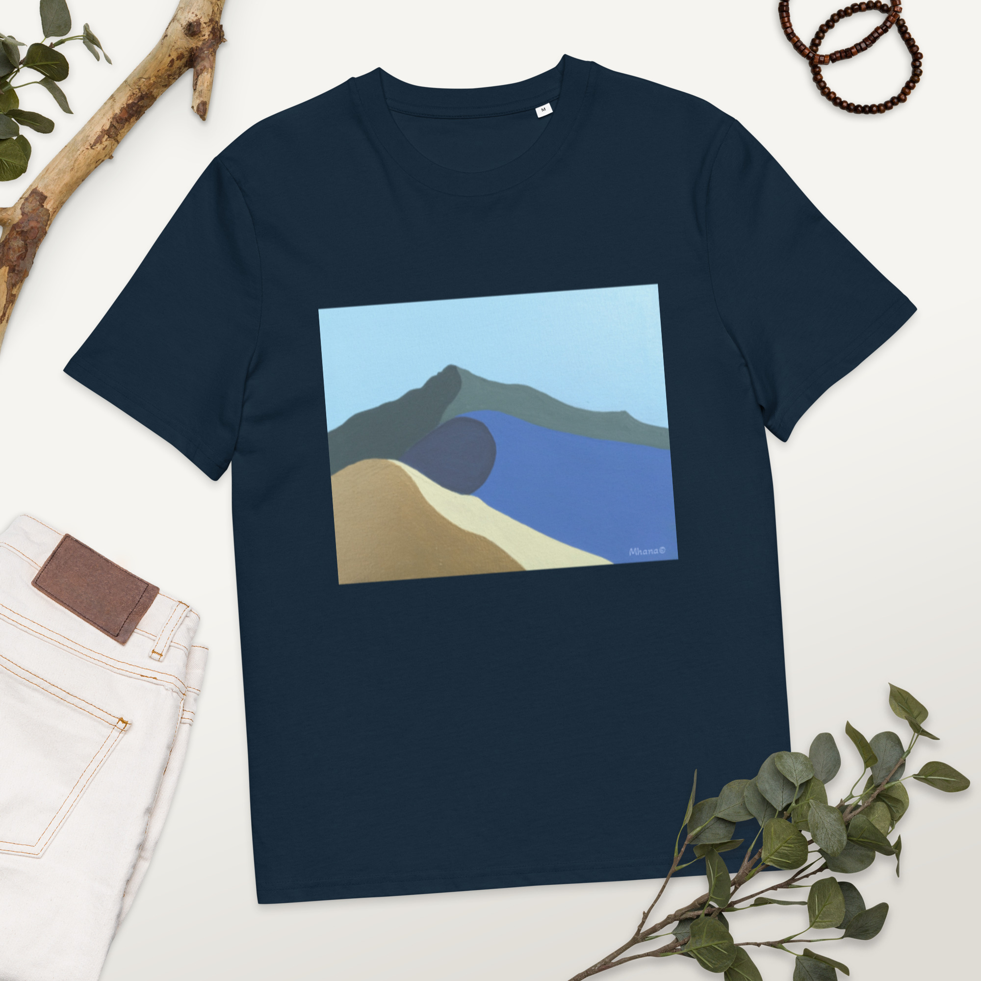 Unisex organic cotton t-shirt Colors of Mt Tamalpais Painting - Image 3