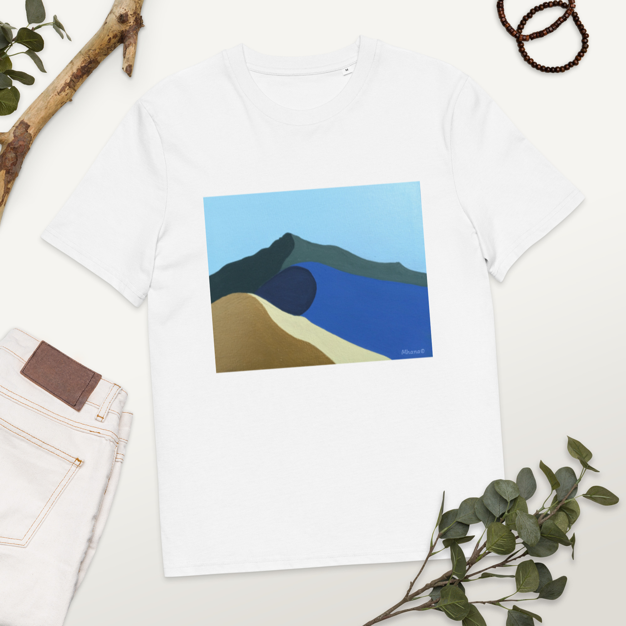 Unisex organic cotton t-shirt Colors of Mt Tamalpais Painting - Image 5