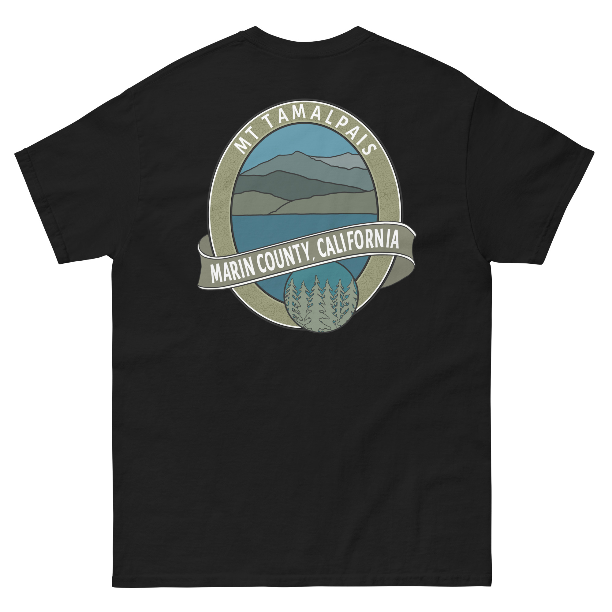 Unisex classic tee Mt Tamalpais Marin County California Oval Souvenir Design on Front Back - Image 5