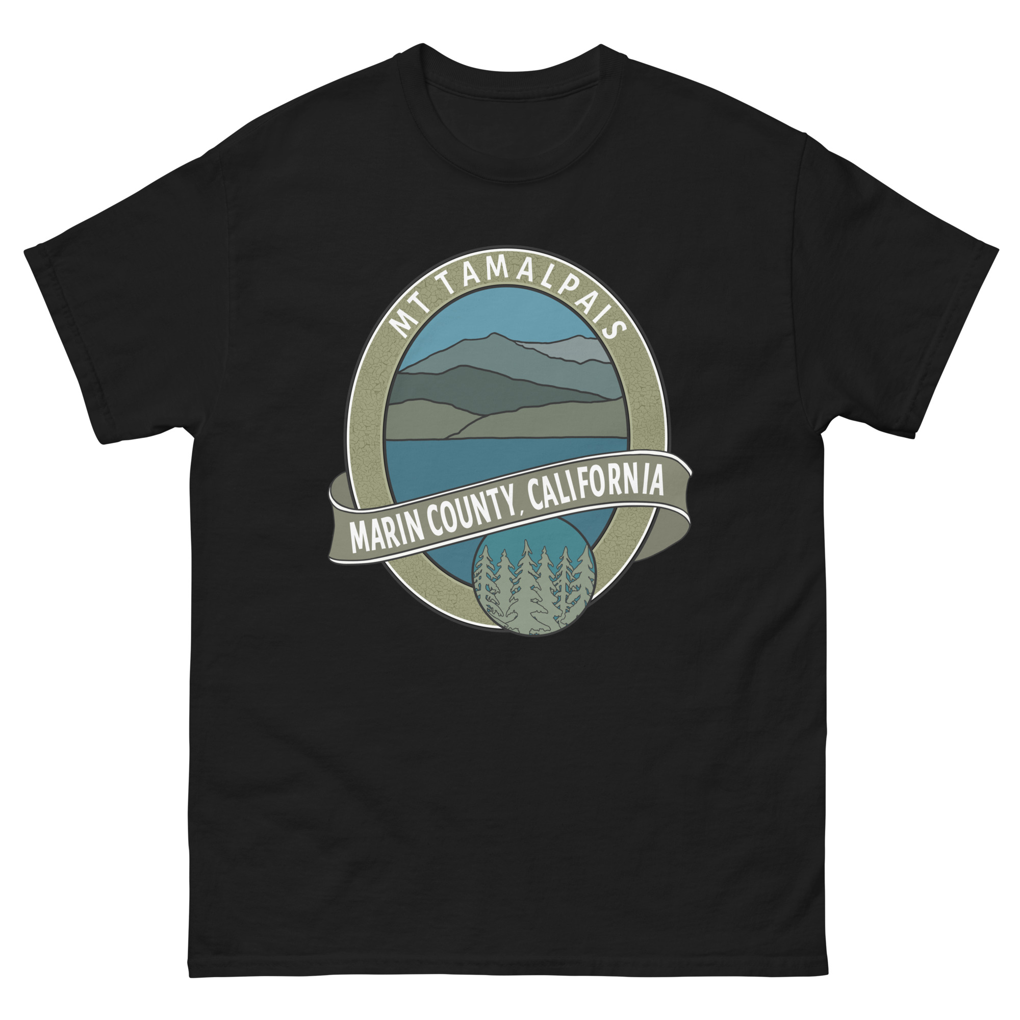 Unisex classic tee Mt Tamalpais Marin County California Oval Souvenir Design on Front Back - Image 4
