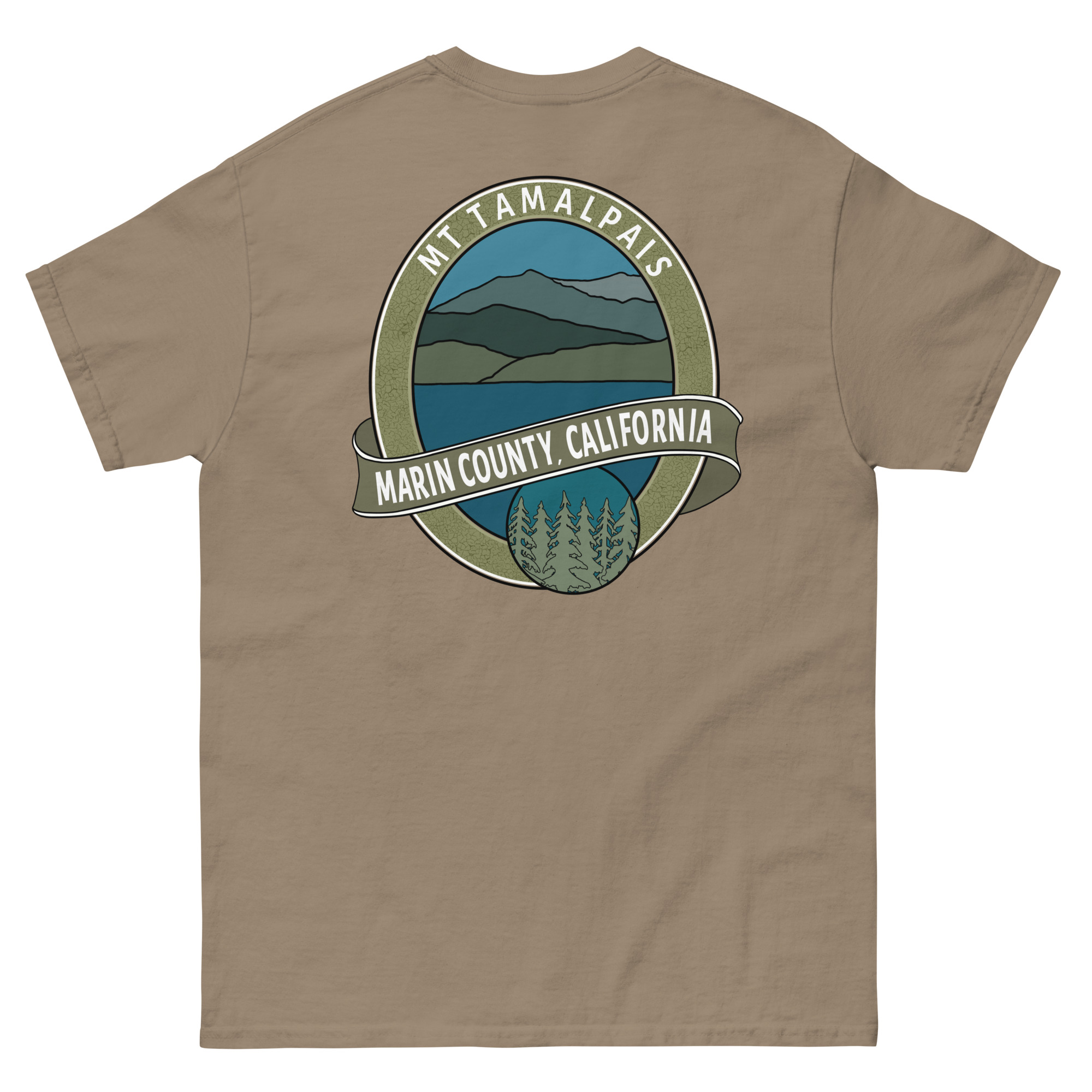 Unisex classic tee Mt Tamalpais Marin County California Oval Souvenir Design on Front Back - Image 15