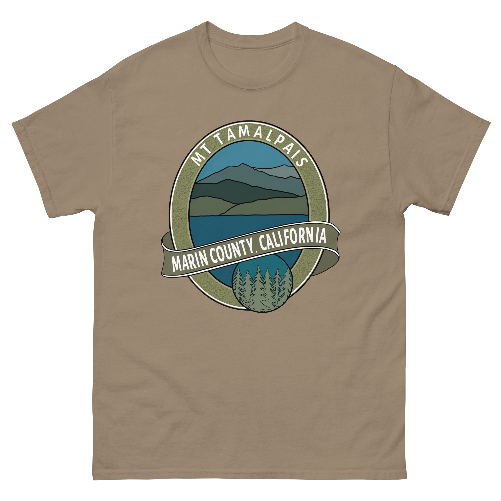 Unisex classic tee Mt Tamalpais Marin County California Oval Souvenir Design on Front Back - Image 14