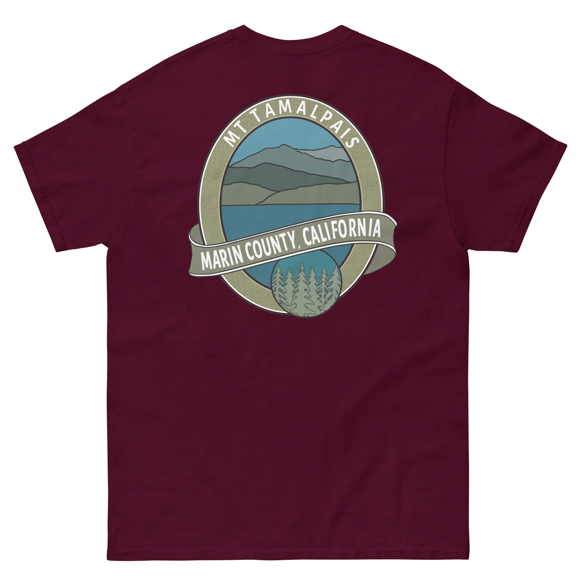 Unisex classic tee Mt Tamalpais Marin County California Oval Souvenir Design on Front Back - Image 3