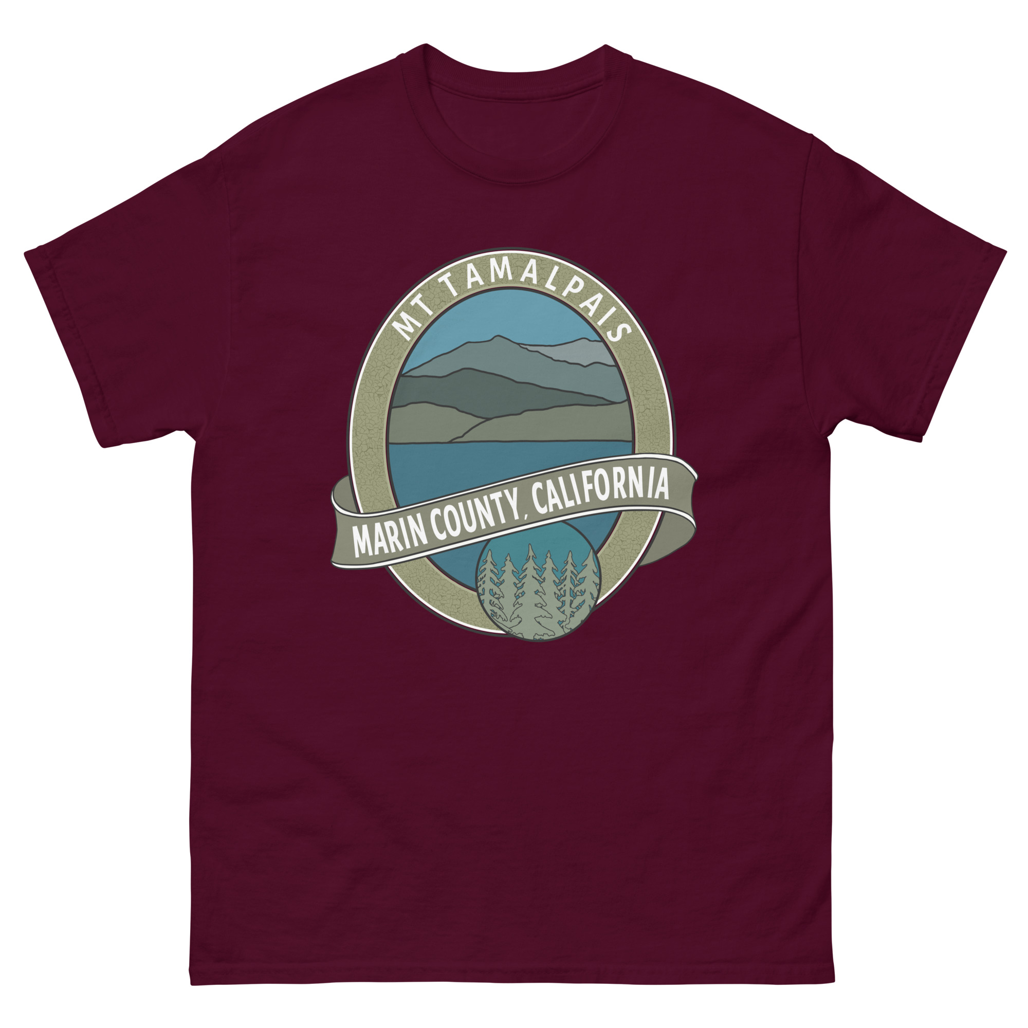 Unisex classic tee Mt Tamalpais Marin County California Oval Souvenir Design on Front Back - Image 2