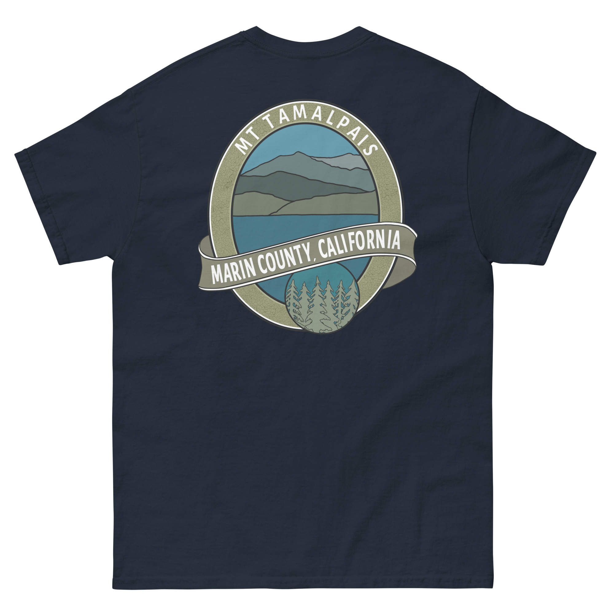 Unisex classic tee Mt Tamalpais Marin County California Oval Souvenir Design on Front Back - Image 7