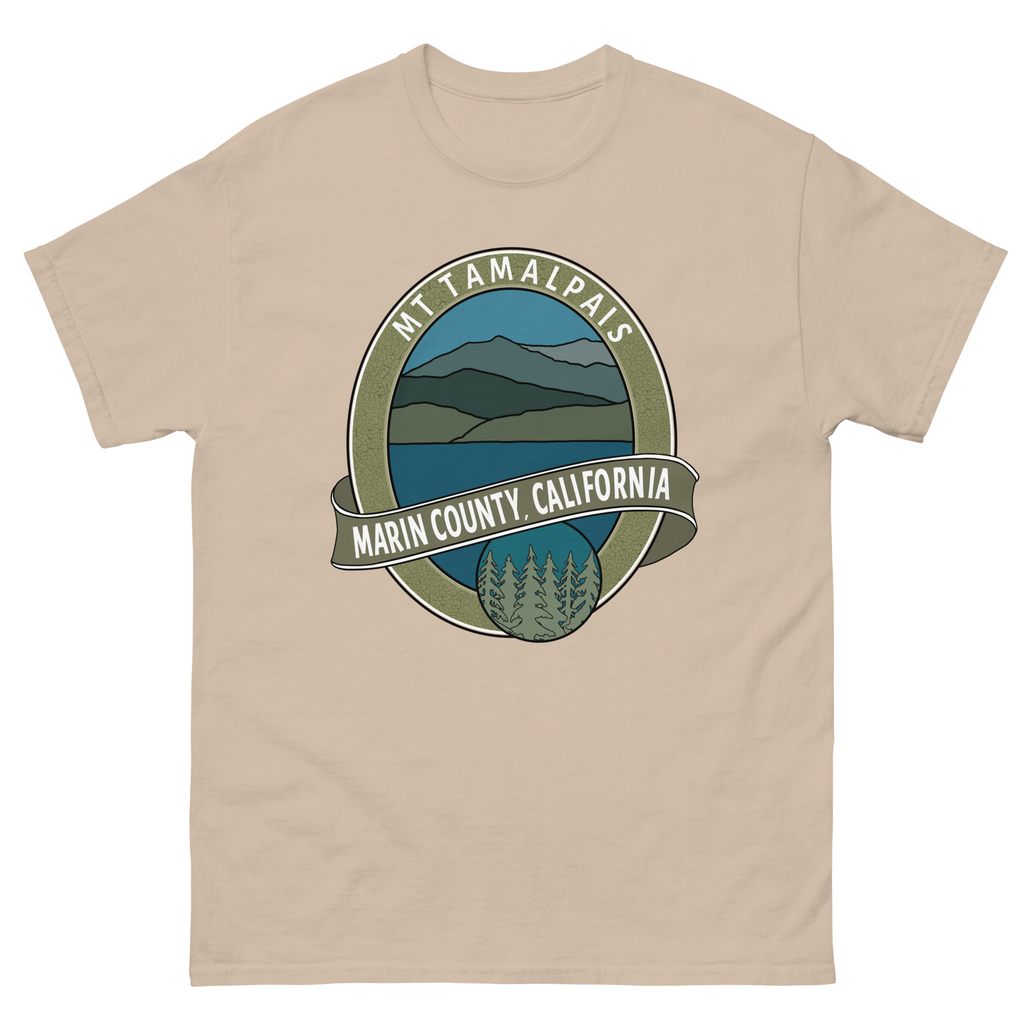 Unisex classic tee Mt Tamalpais Marin County California Oval Souvenir Design on Front Back - Image 22