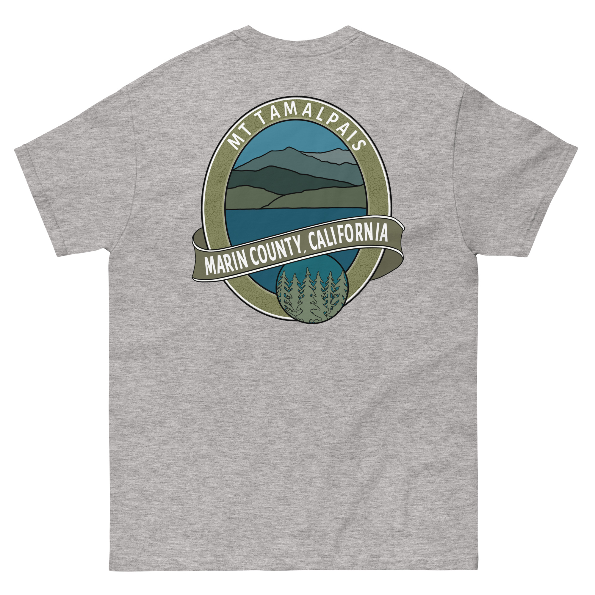 Unisex classic tee Mt Tamalpais Marin County California Oval Souvenir Design on Front Back - Image 21