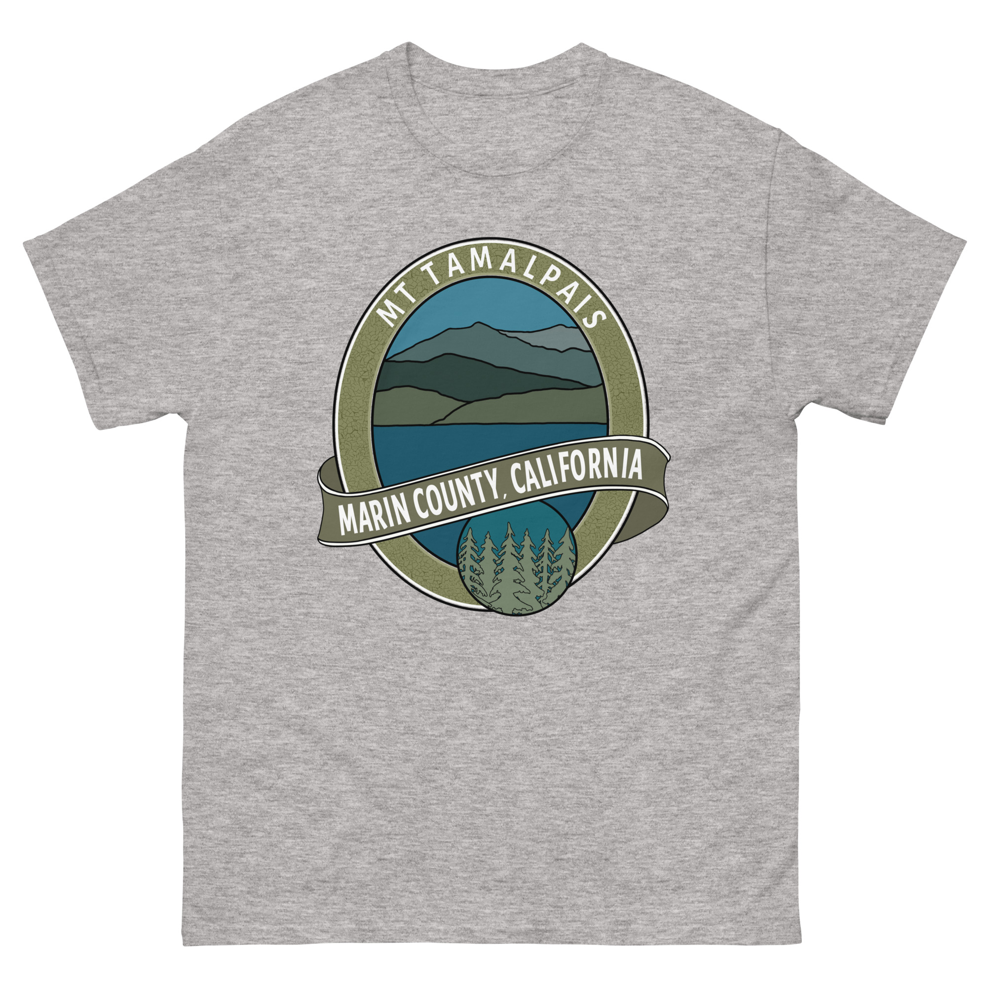 Unisex classic tee Mt Tamalpais Marin County California Oval Souvenir Design on Front Back - Image 20