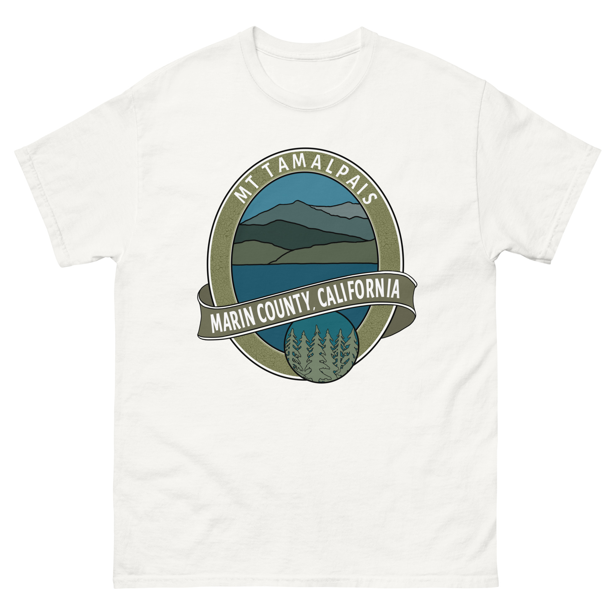 Unisex classic tee Mt Tamalpais Marin County California Oval Souvenir Design on Front Back - Image 24