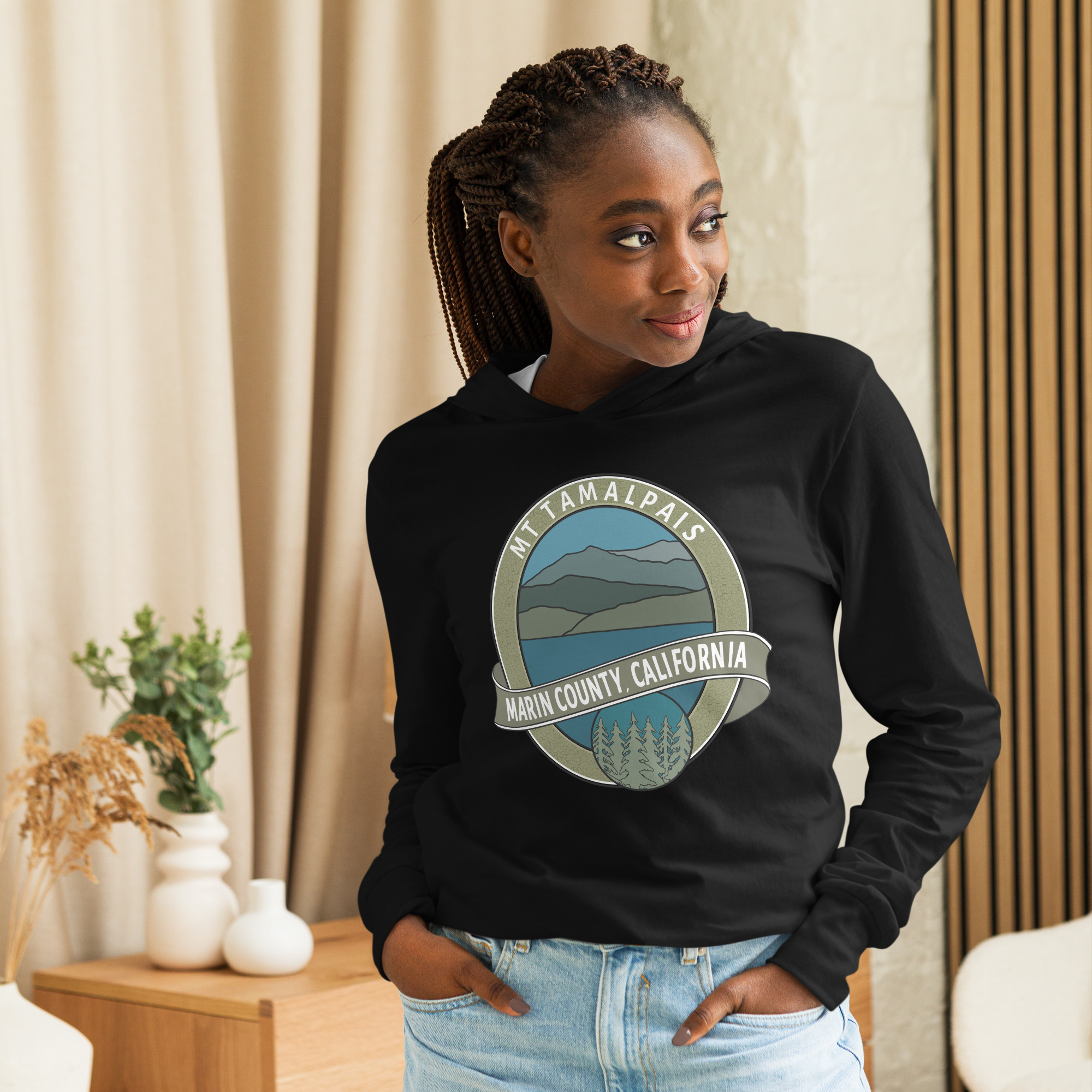 Unisex Hooded long-sleeve tee Mt Tamalpais Marin County California Oval Souvenir Design - Image 3