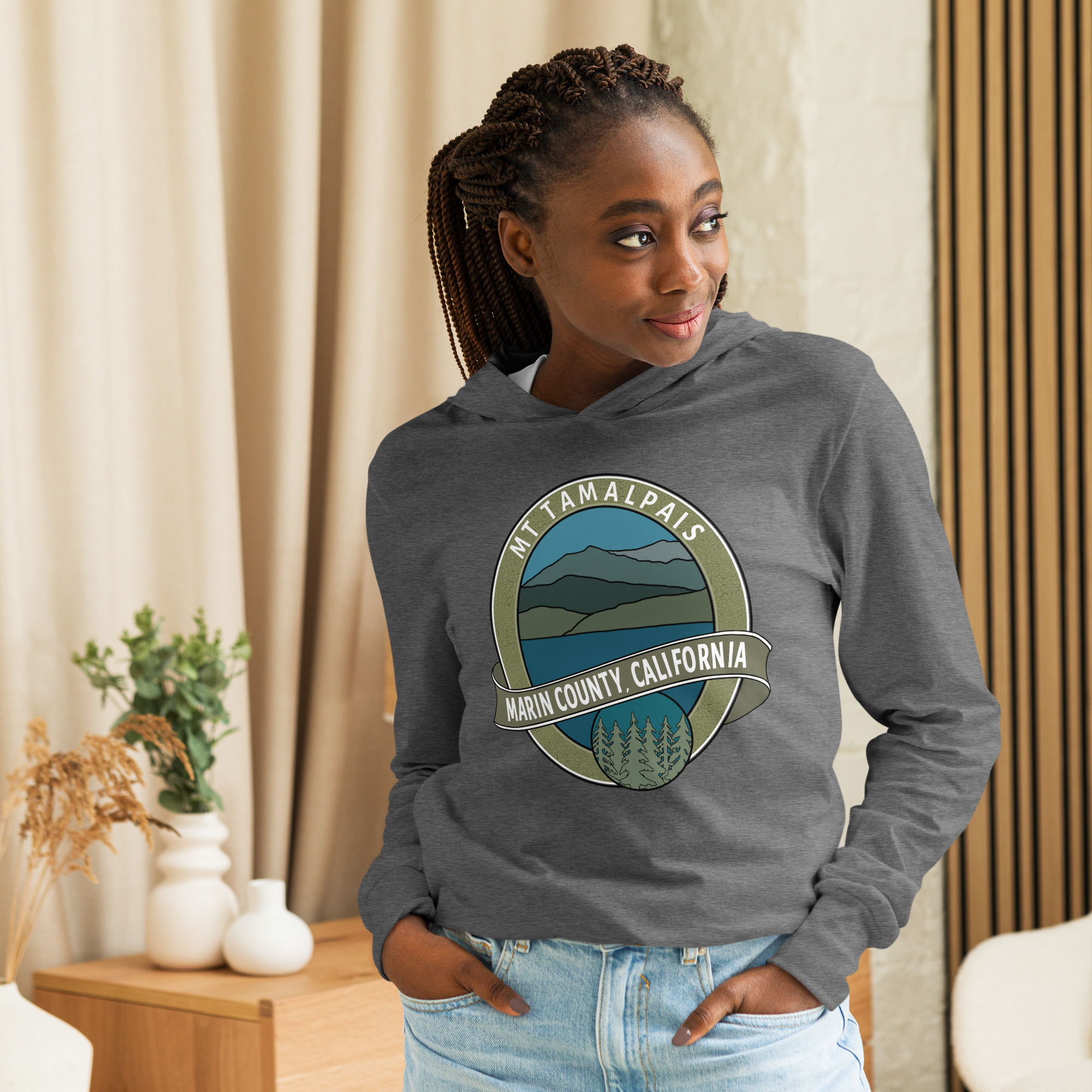 Unisex Hooded long-sleeve tee Mt Tamalpais Marin County California Oval Souvenir Design - Image 4
