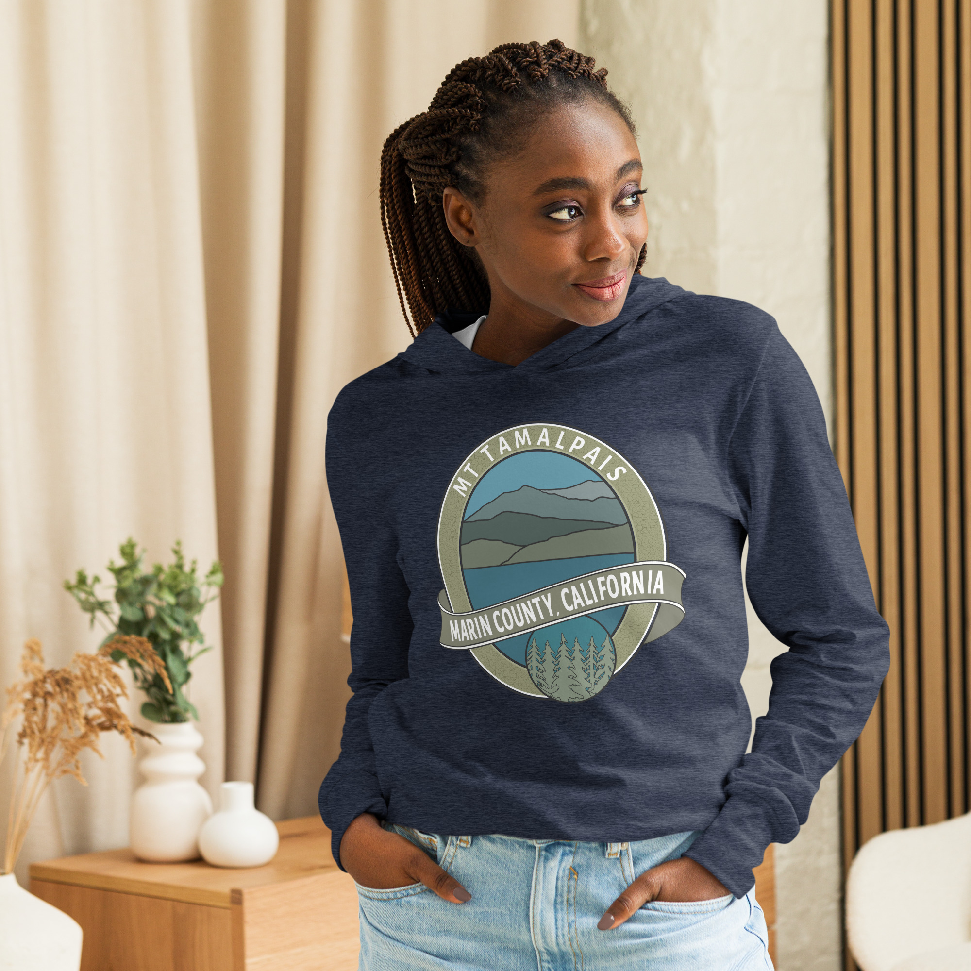 Unisex Hooded long-sleeve tee Mt Tamalpais Marin County California Oval Souvenir Design