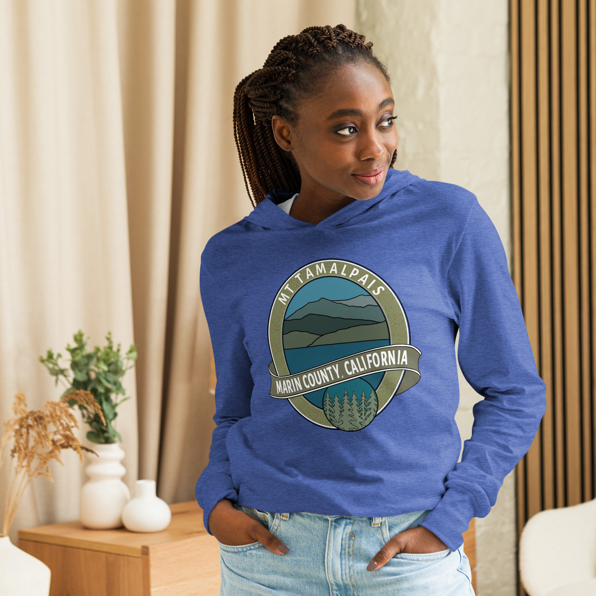 Unisex Hooded long-sleeve tee Mt Tamalpais Marin County California Oval Souvenir Design - Image 5