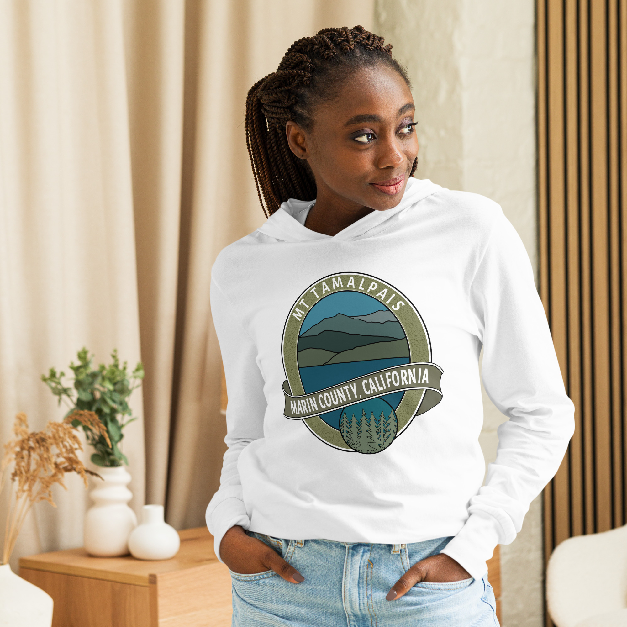 Unisex Hooded long-sleeve tee Mt Tamalpais Marin County California Oval Souvenir Design - Image 6