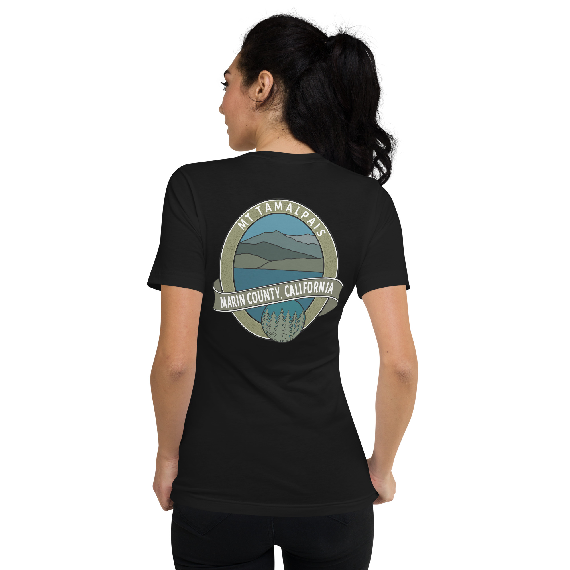 Short Sleeve V-Neck T-Shirt Mt Tamalpais Marin County California Oval Souvenir Design Unisex - Image 3
