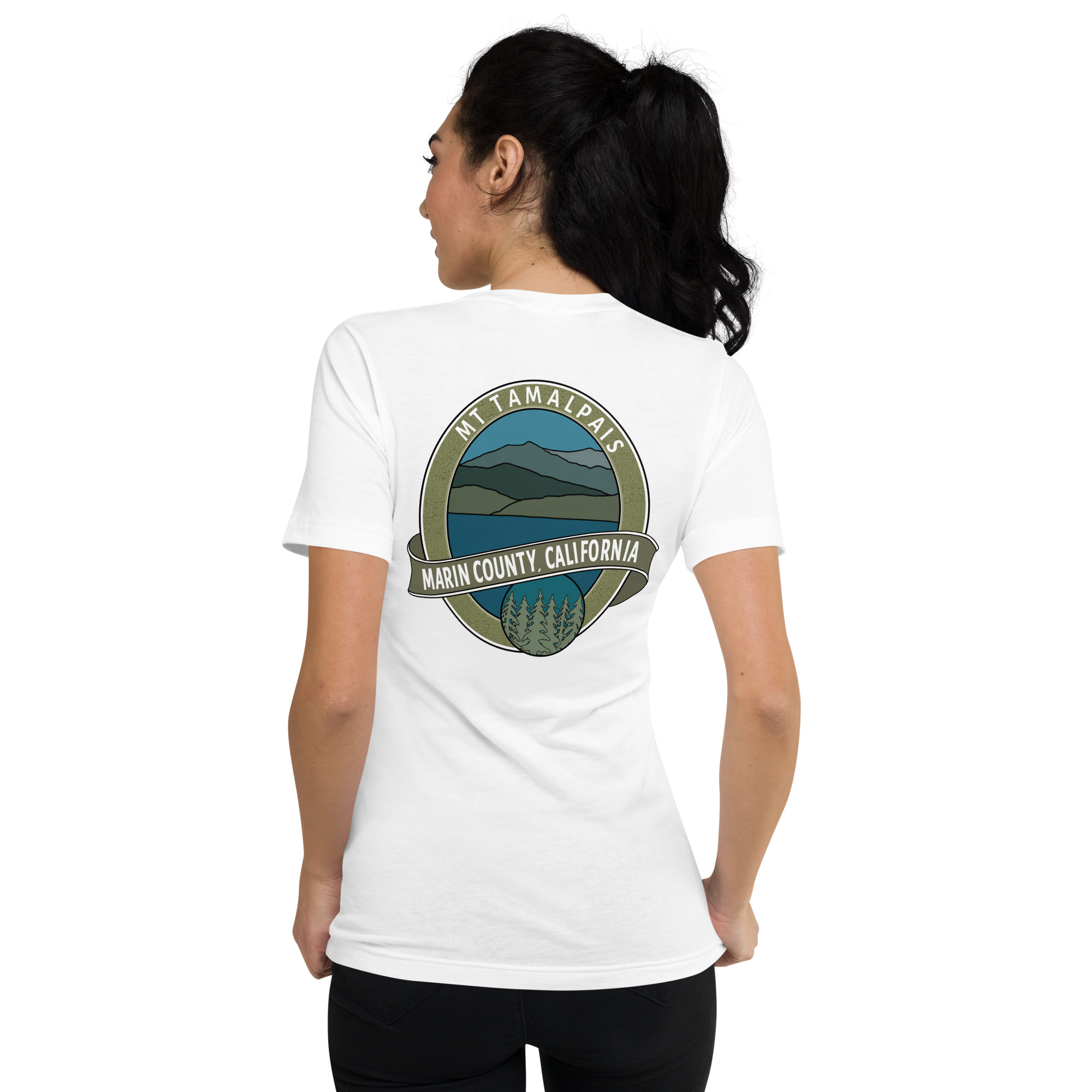 Short Sleeve V-Neck T-Shirt Mt Tamalpais Marin County California Oval Souvenir Design Unisex