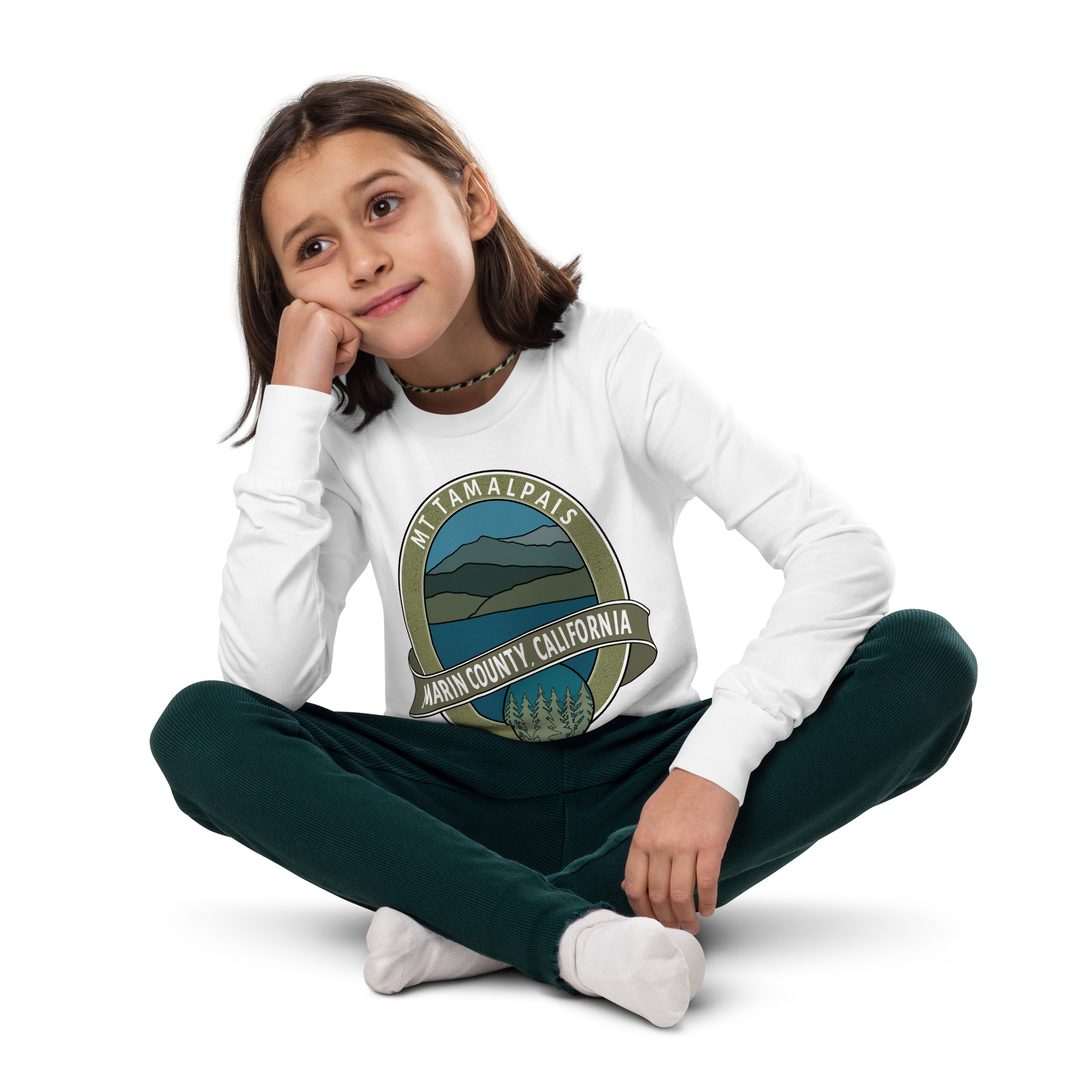 Youth long sleeve tee Mt Tamalpais Marin County California Oval Souvenir Design - Image 8