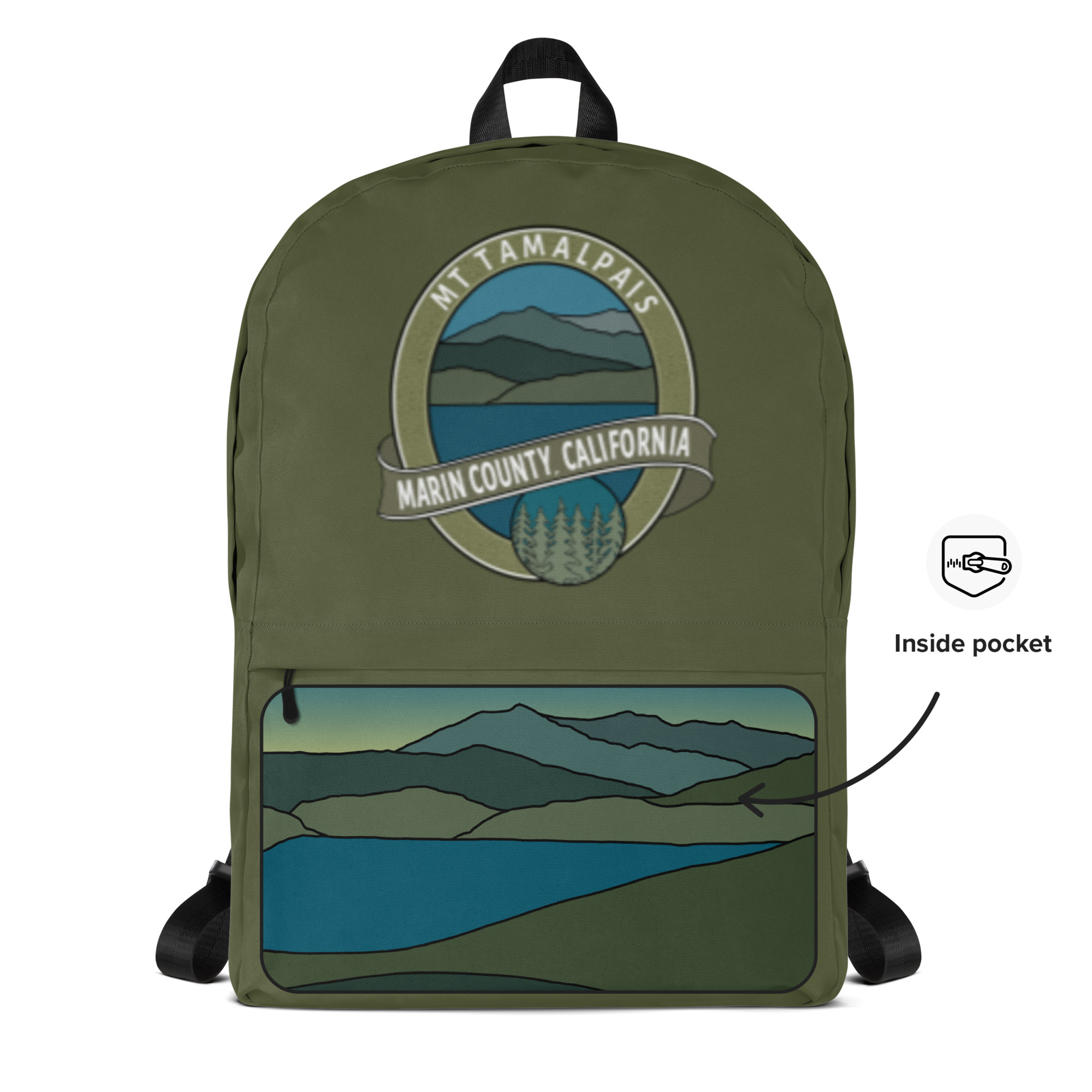 Backpack with Zipper Pocket Oval Mt Tamalpais Marin County California Collector's Design 1 - Image 4