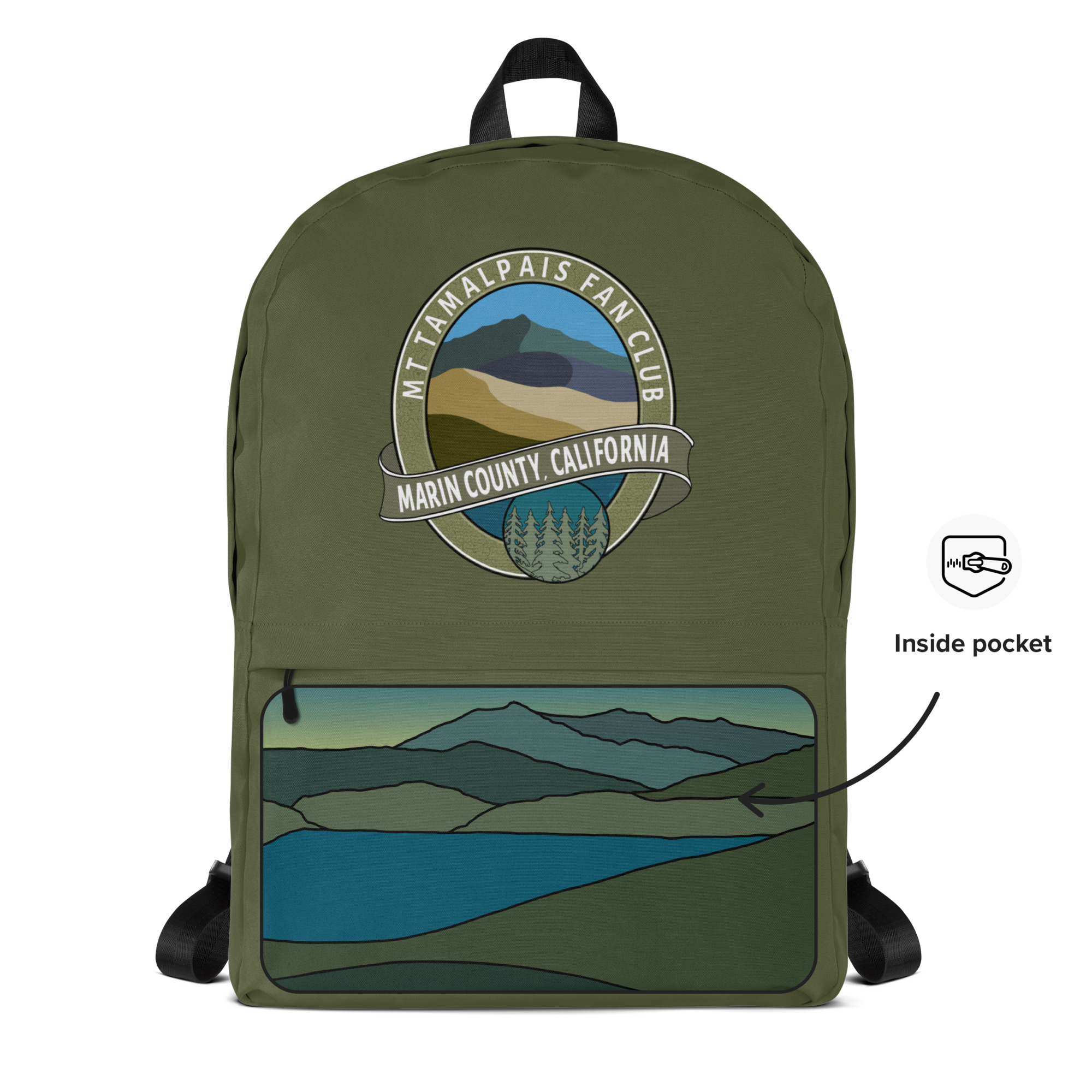 Backpack with Zippered Pocket Oval Mt Tamalpais Fan Club Marin County California Souvenir Design - Image 12