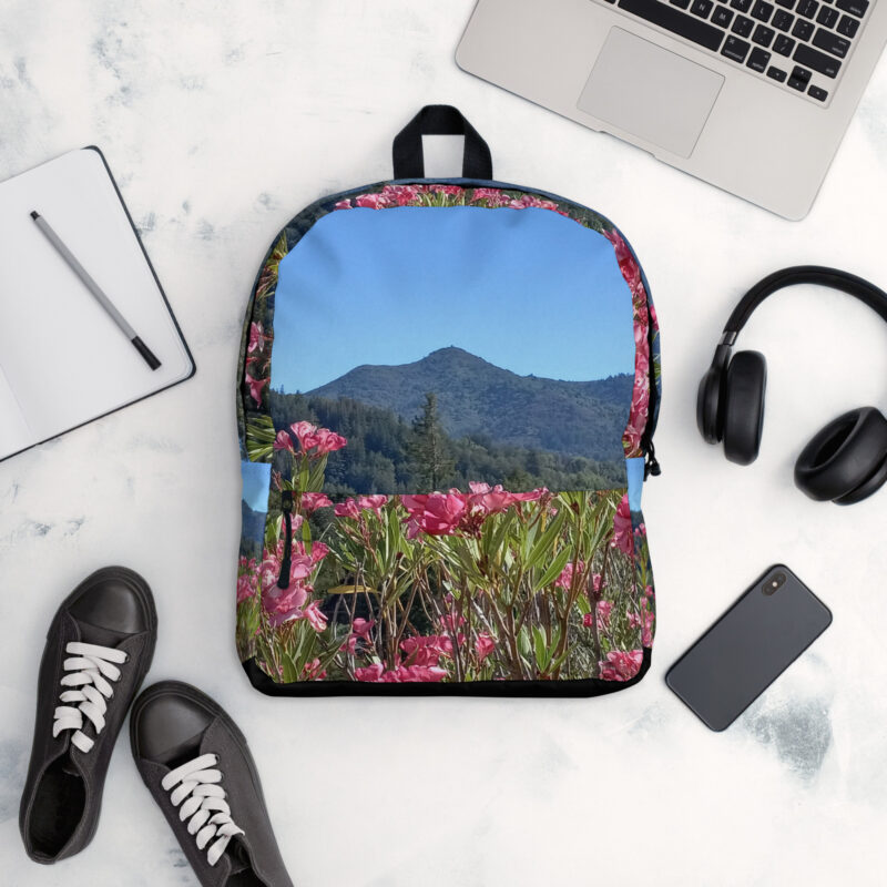 Backpack with Zippered Pocket Mt Tamalpais Pink Flowers