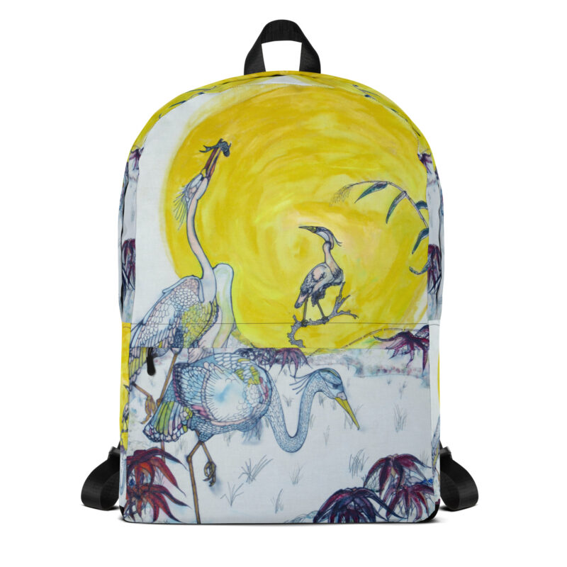 Backpack with Zippered Pocket Herons Fishing by Moonlight Painting (print)