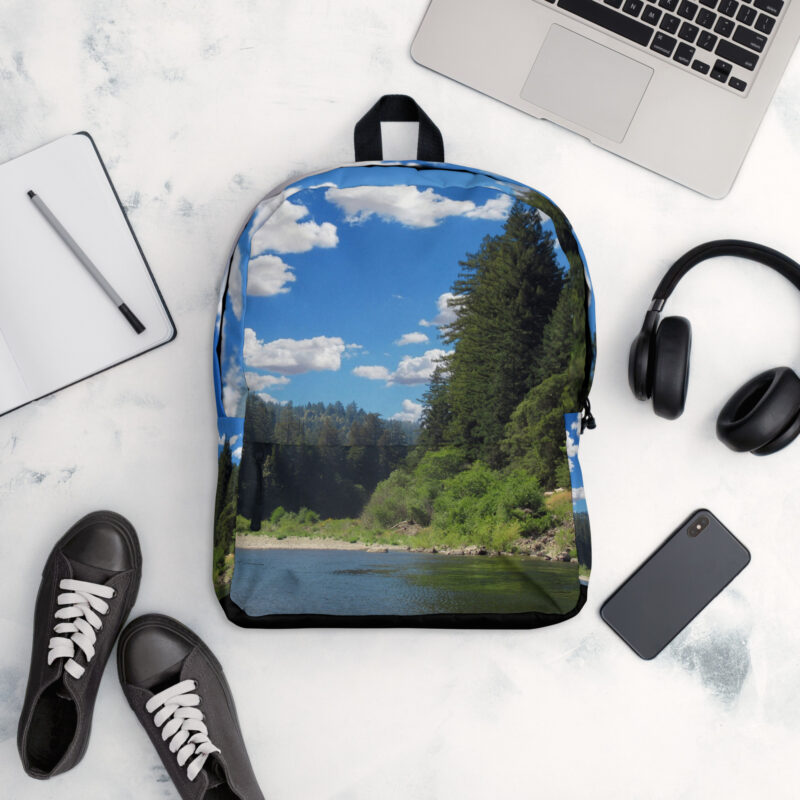 Backpack with Zippered Pocket California Redwoods and Blue Cloudy Sky