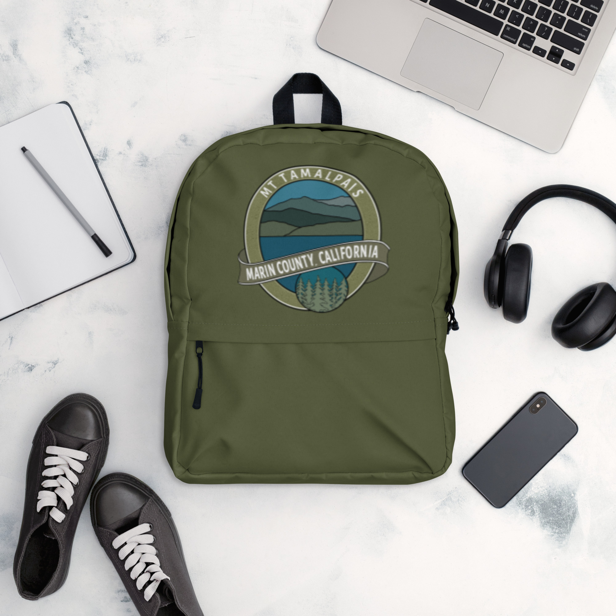 Backpack with Zipper Pocket Oval Mt Tamalpais Marin County California Collector's Design 1 - Image 6