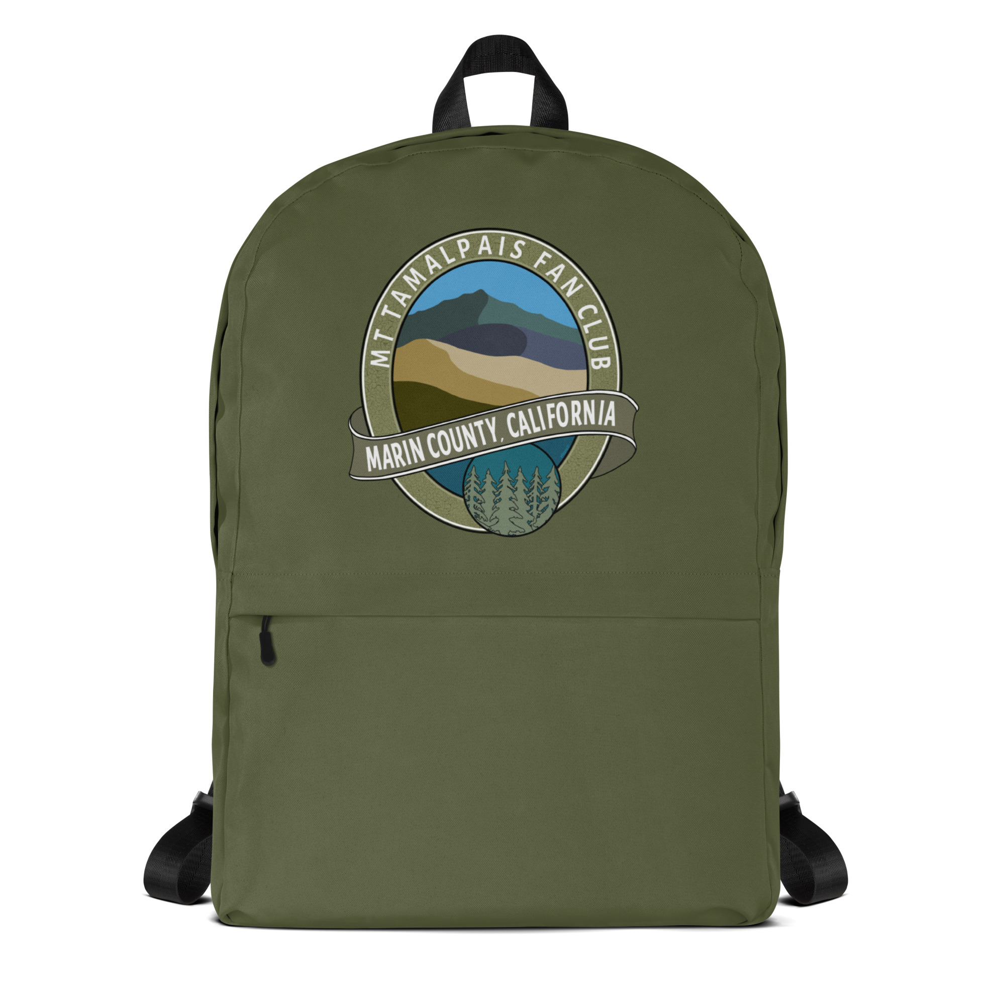 Backpack with Zippered Pocket Oval Mt Tamalpais Fan Club Marin County California Souvenir Design