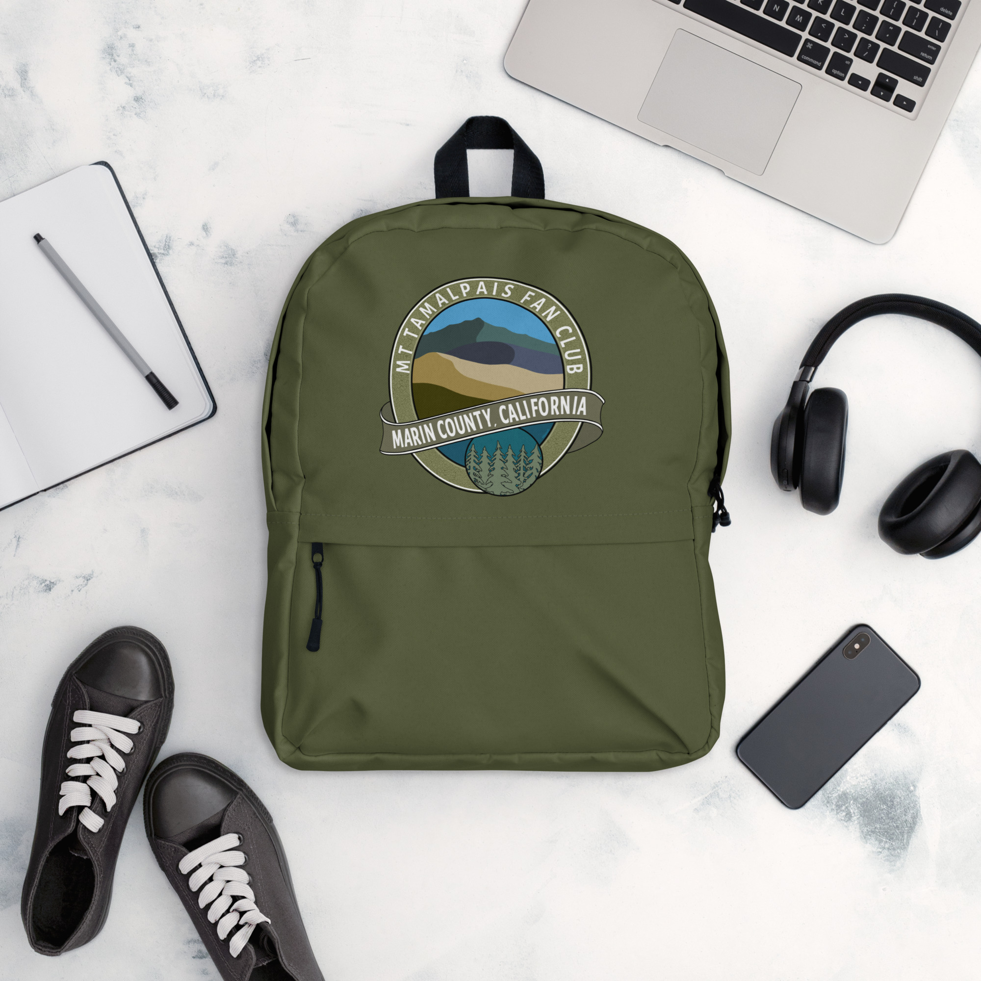 Backpack with Zippered Pocket Oval Mt Tamalpais Fan Club Marin County California Souvenir Design - Image 4