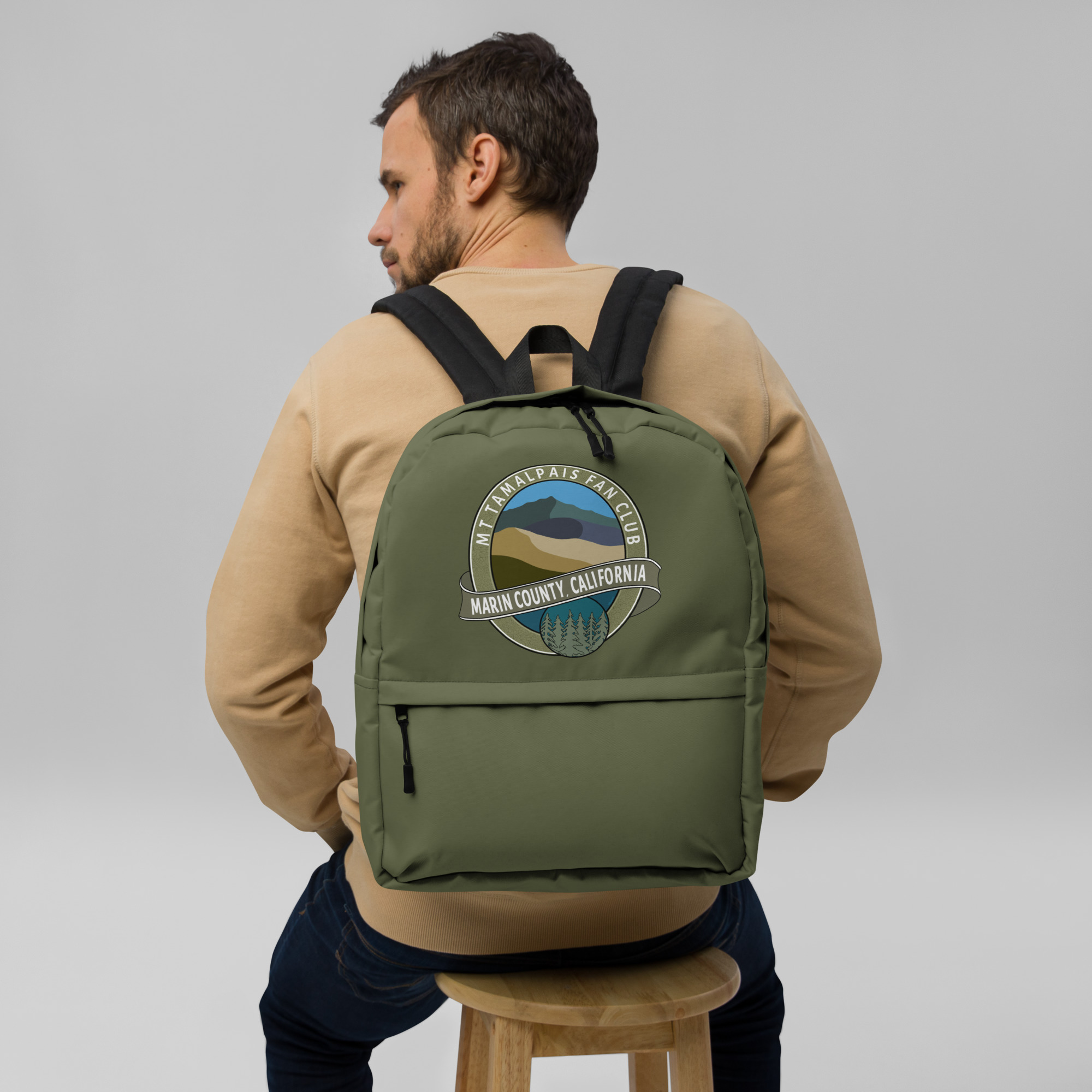 Backpack with Zippered Pocket Oval Mt Tamalpais Fan Club Marin County California Souvenir Design - Image 11
