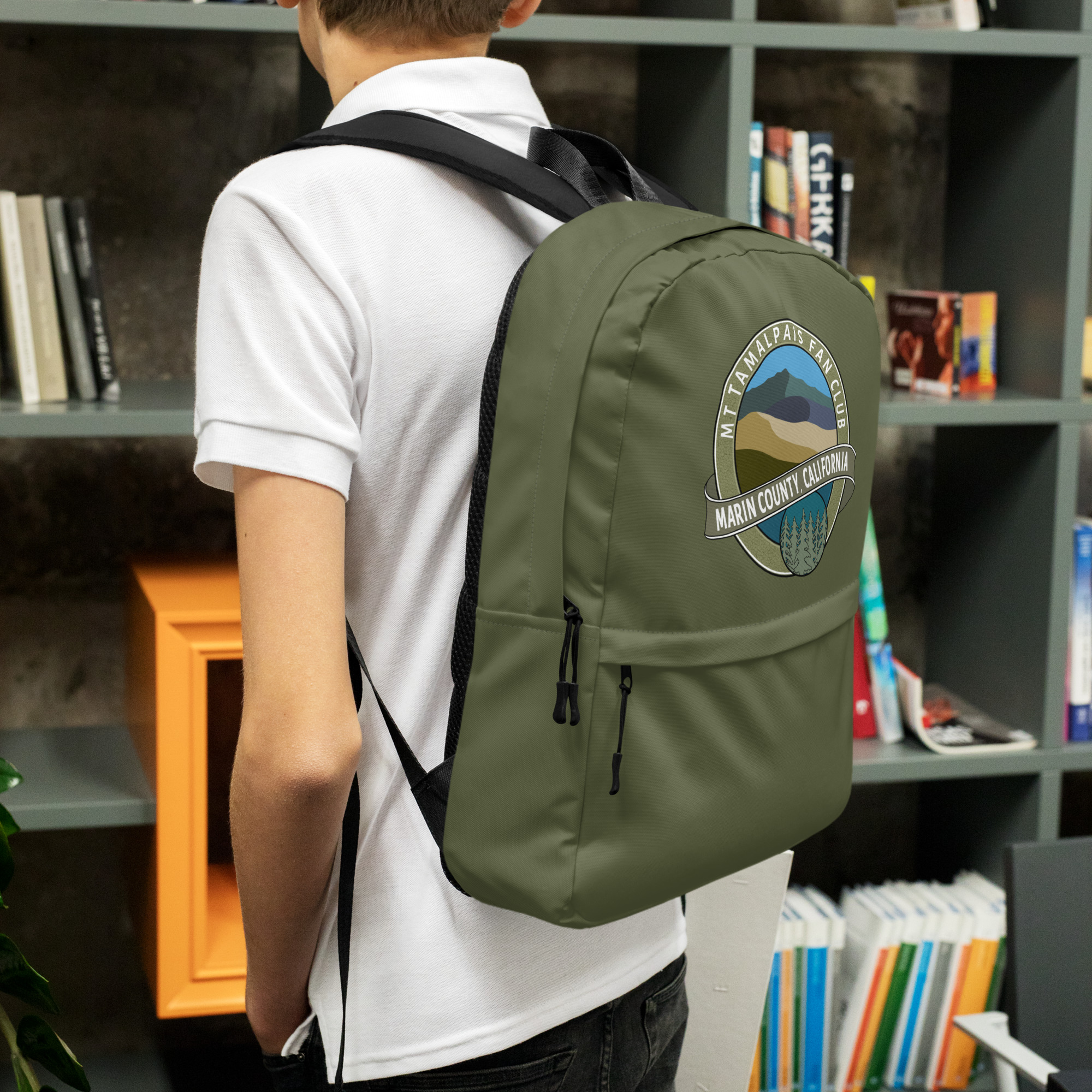 Backpack with Zippered Pocket Oval Mt Tamalpais Fan Club Marin County California Souvenir Design - Image 8
