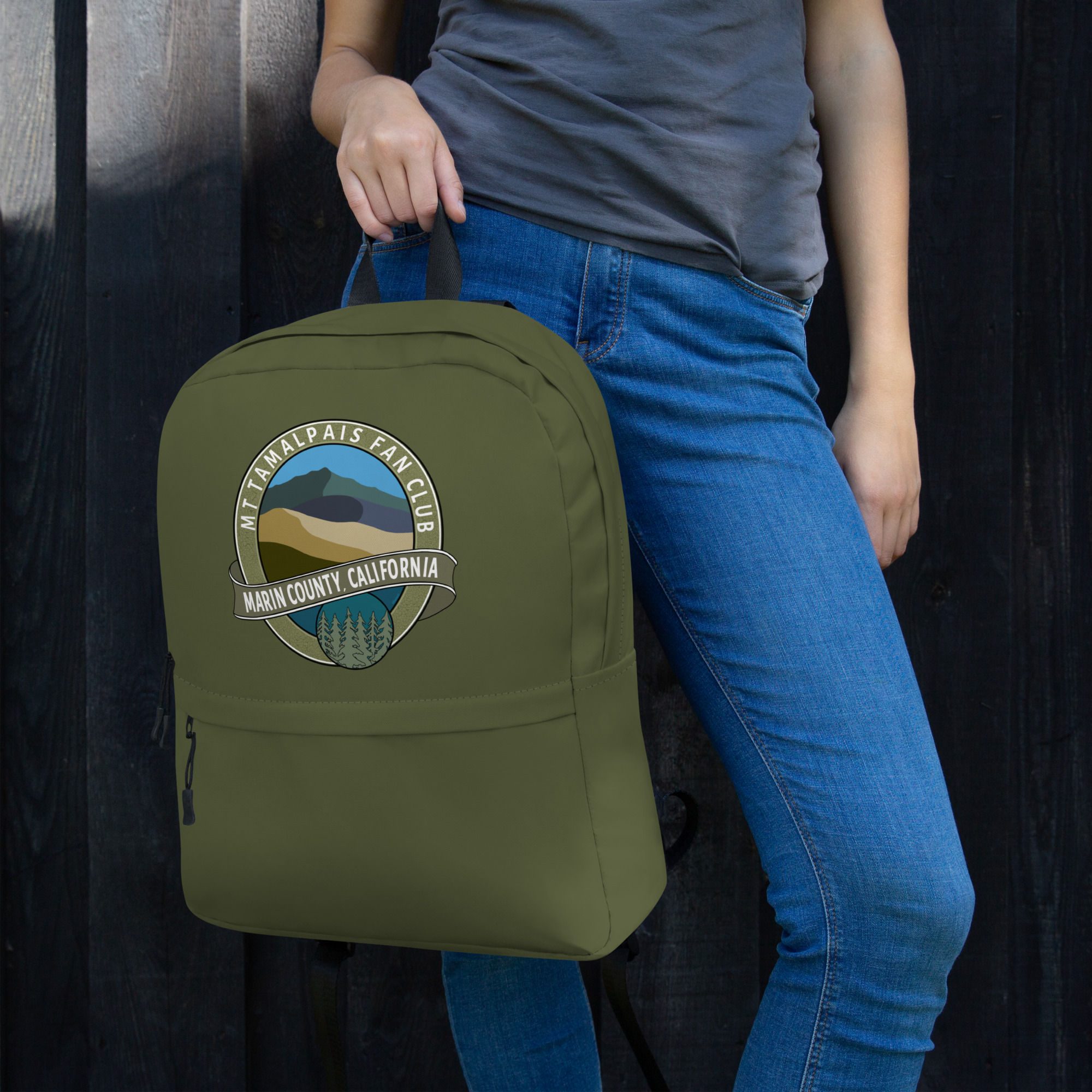 Backpack with Zippered Pocket Oval Mt Tamalpais Fan Club Marin County California Souvenir Design - Image 9