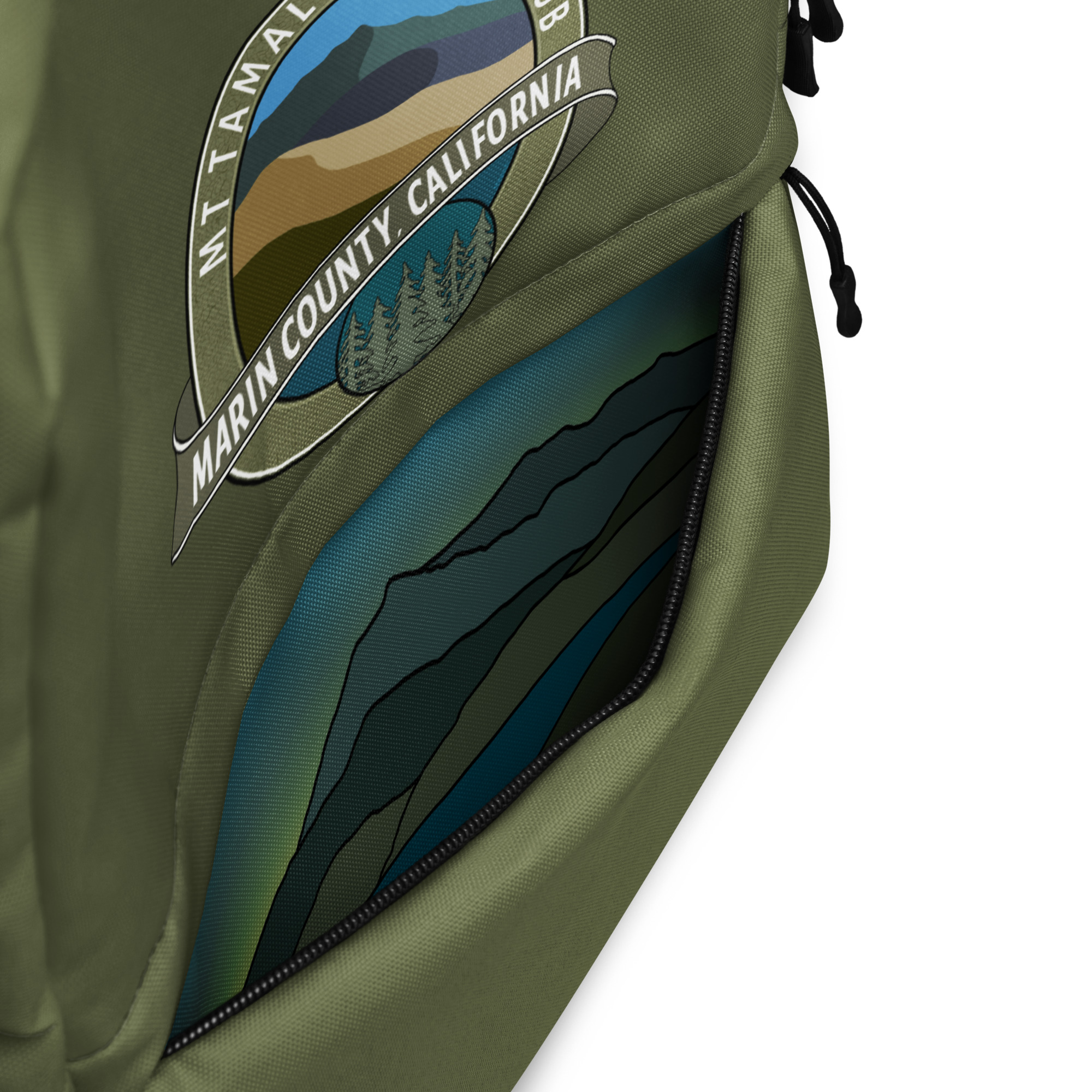 Backpack with Zippered Pocket Oval Mt Tamalpais Fan Club Marin County California Souvenir Design - Image 3