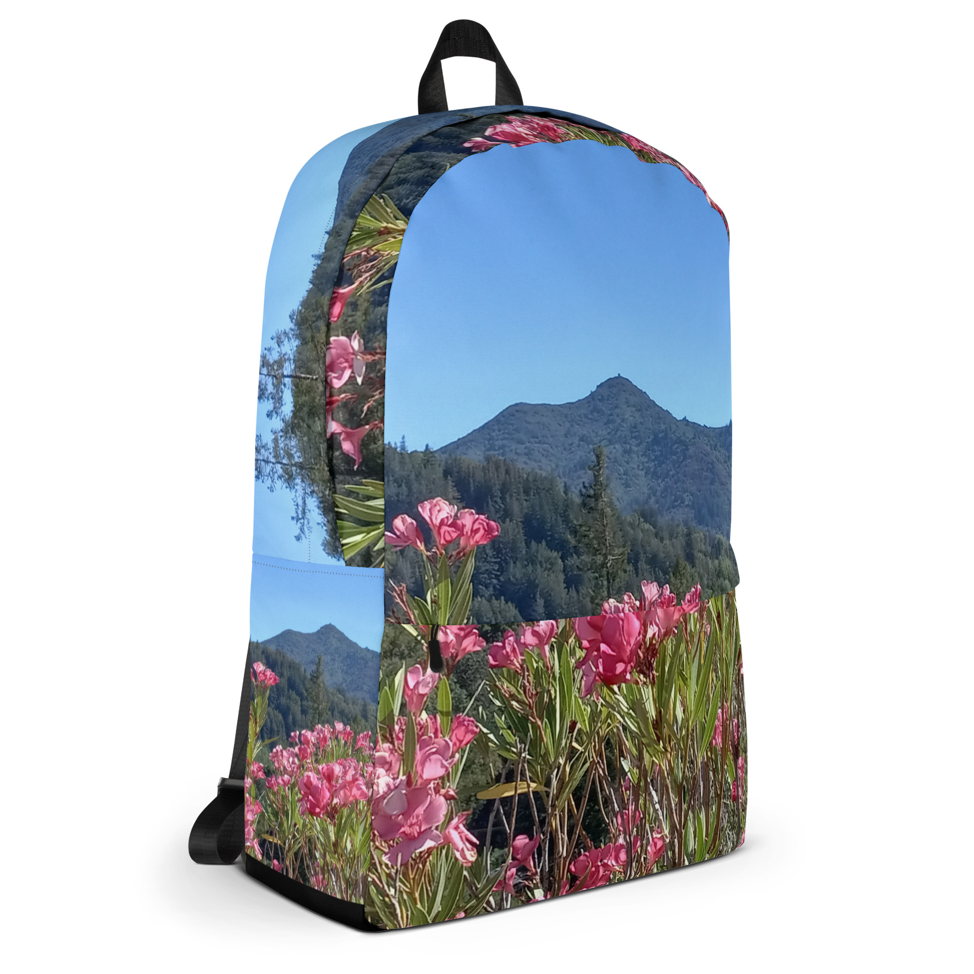 Backpack with Zippered Pocket Mt Tamalpais Pink Flowers - Image 5