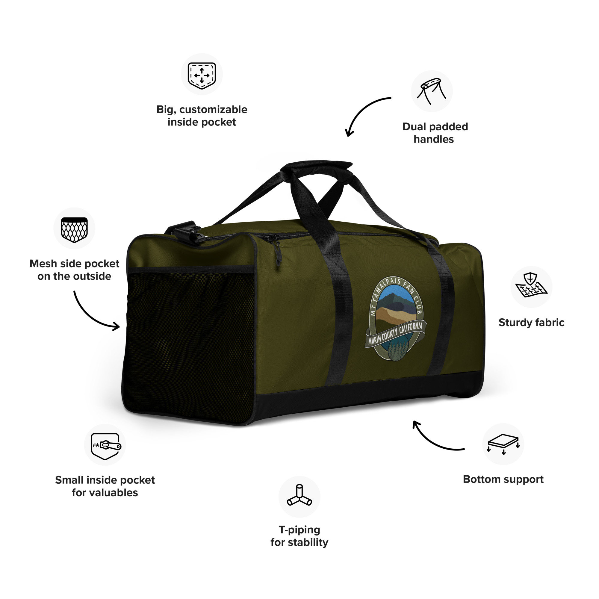 Duffle bag Oval Mt Tamalpais Fan Club Marin County California Collector's Design Karaka - Image 4