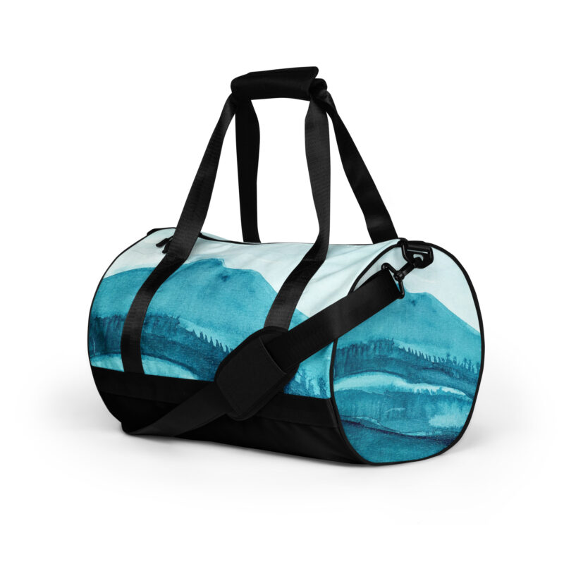 All-over print gym bag Mt Tamalpais Turquoise Watercolor