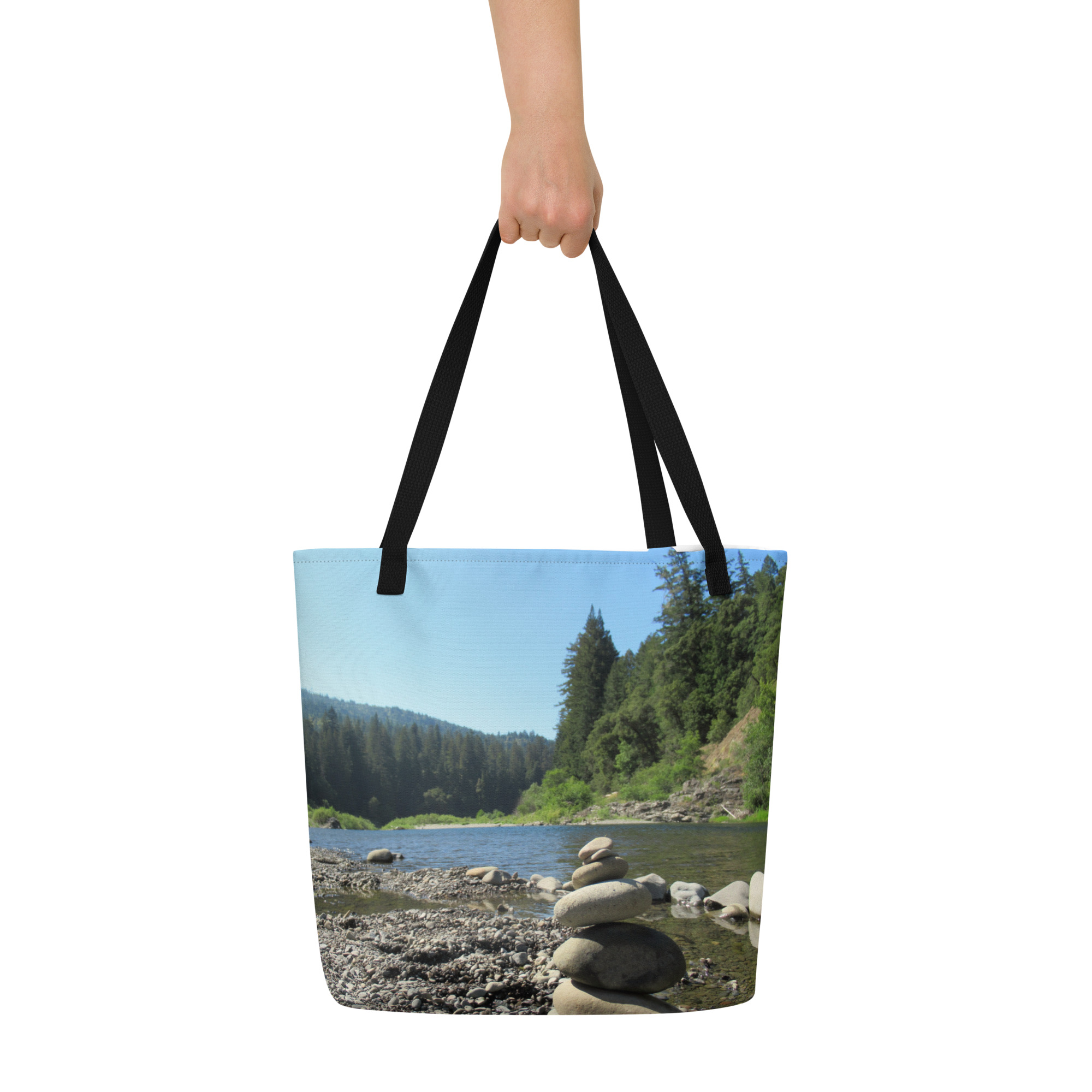 All-Over Print Large Tote Bag California Redwoods Stacked Stones - Image 4