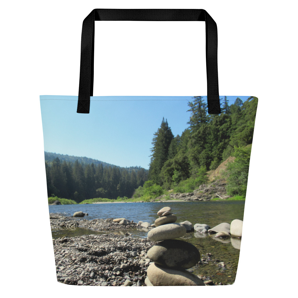 All-Over Print Large Tote Bag California Redwoods Stacked Stones - Image 5