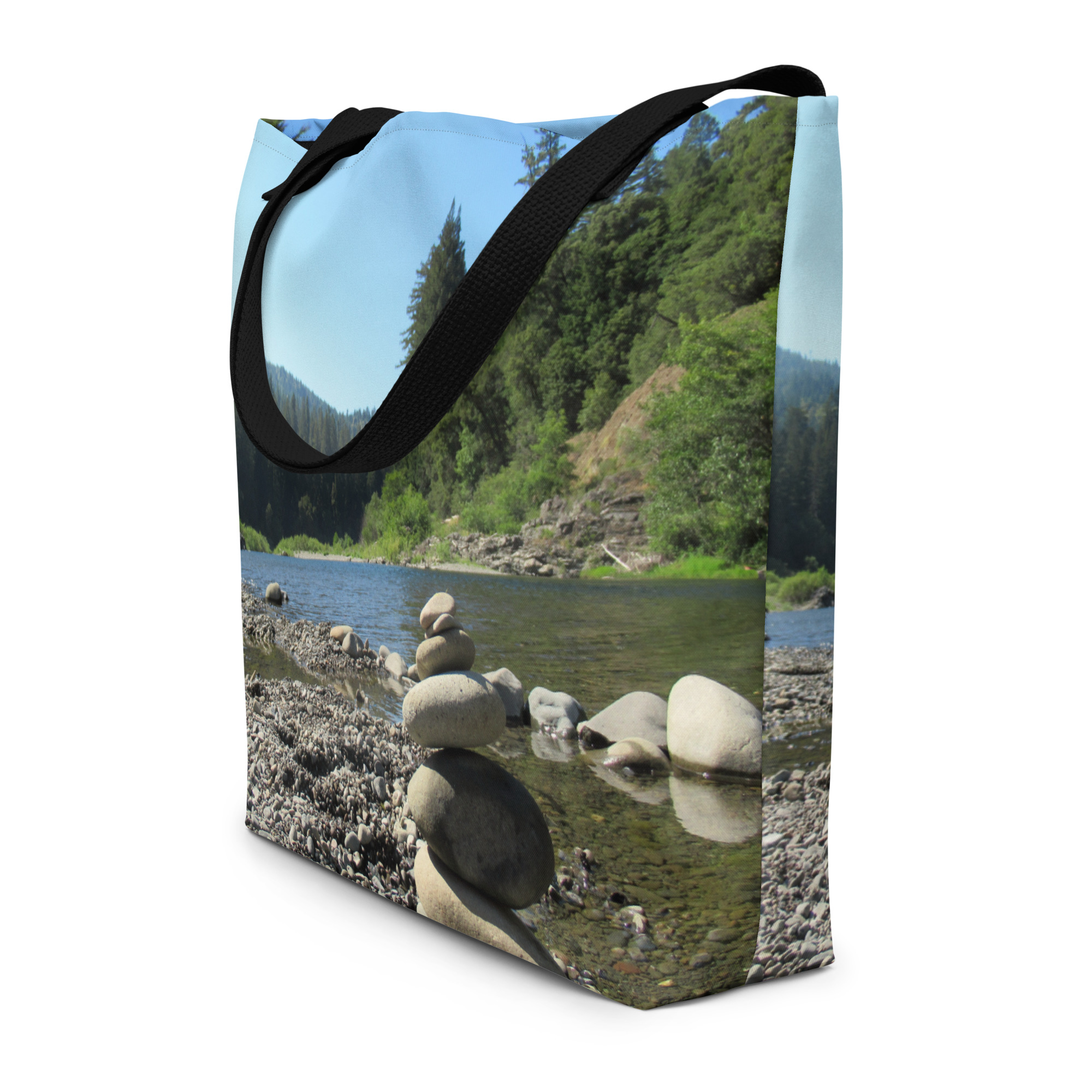 All-Over Print Large Tote Bag California Redwoods Stacked Stones - Image 3