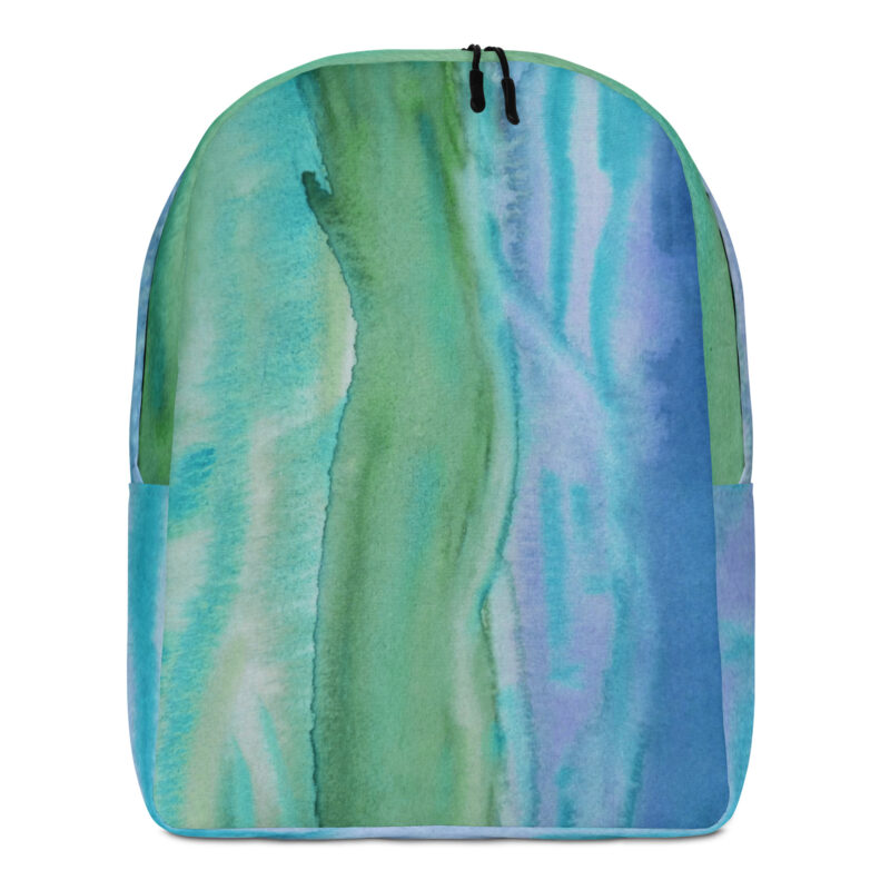 Minimalist Backpack Blue Green Watercolor Painting Print