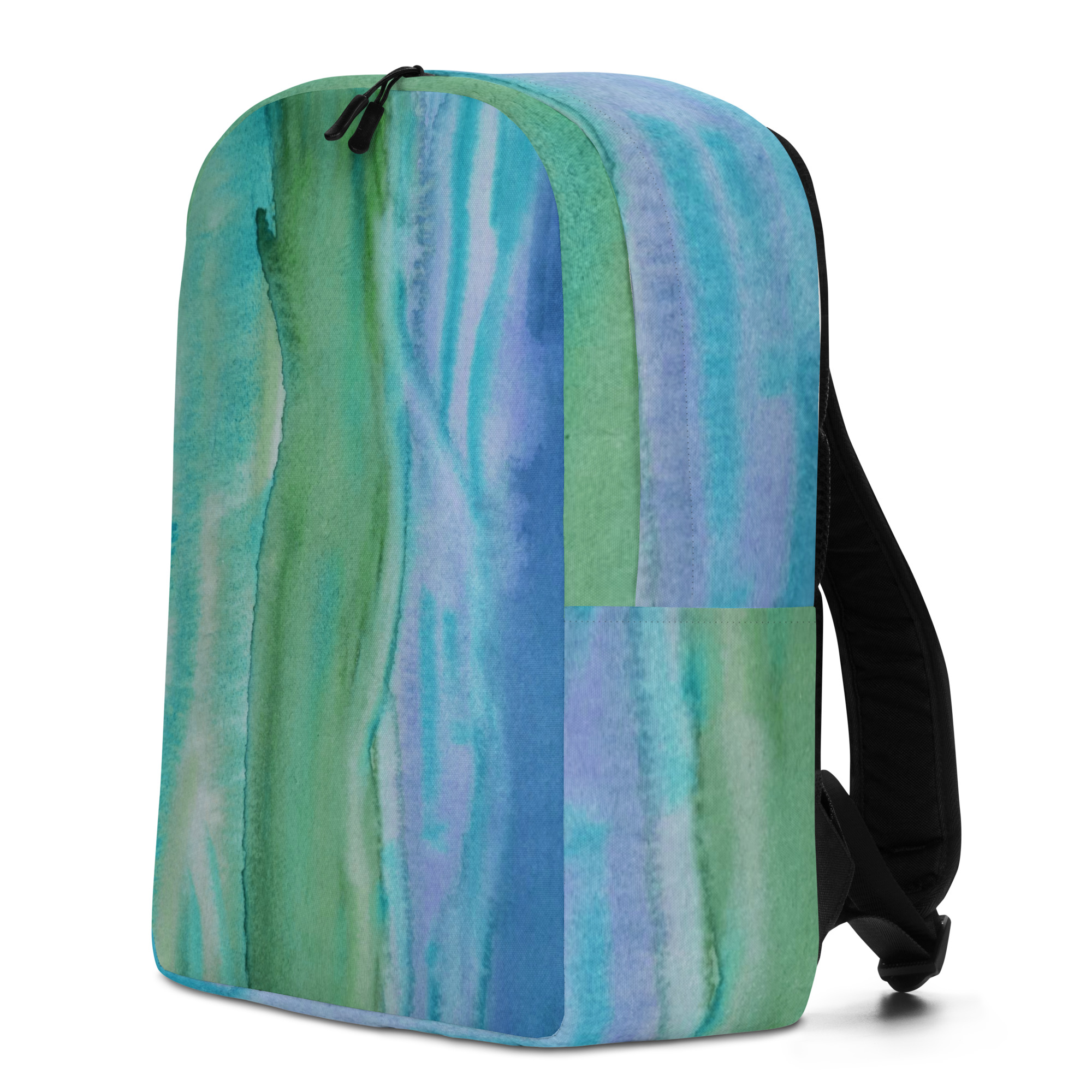 Minimalist Backpack Blue Green Watercolor Painting Print - Image 2