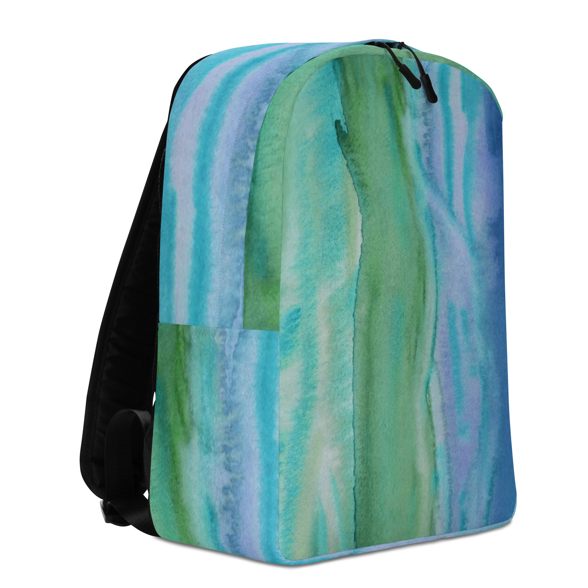 Minimalist Backpack Blue Green Watercolor Painting Print - Image 3