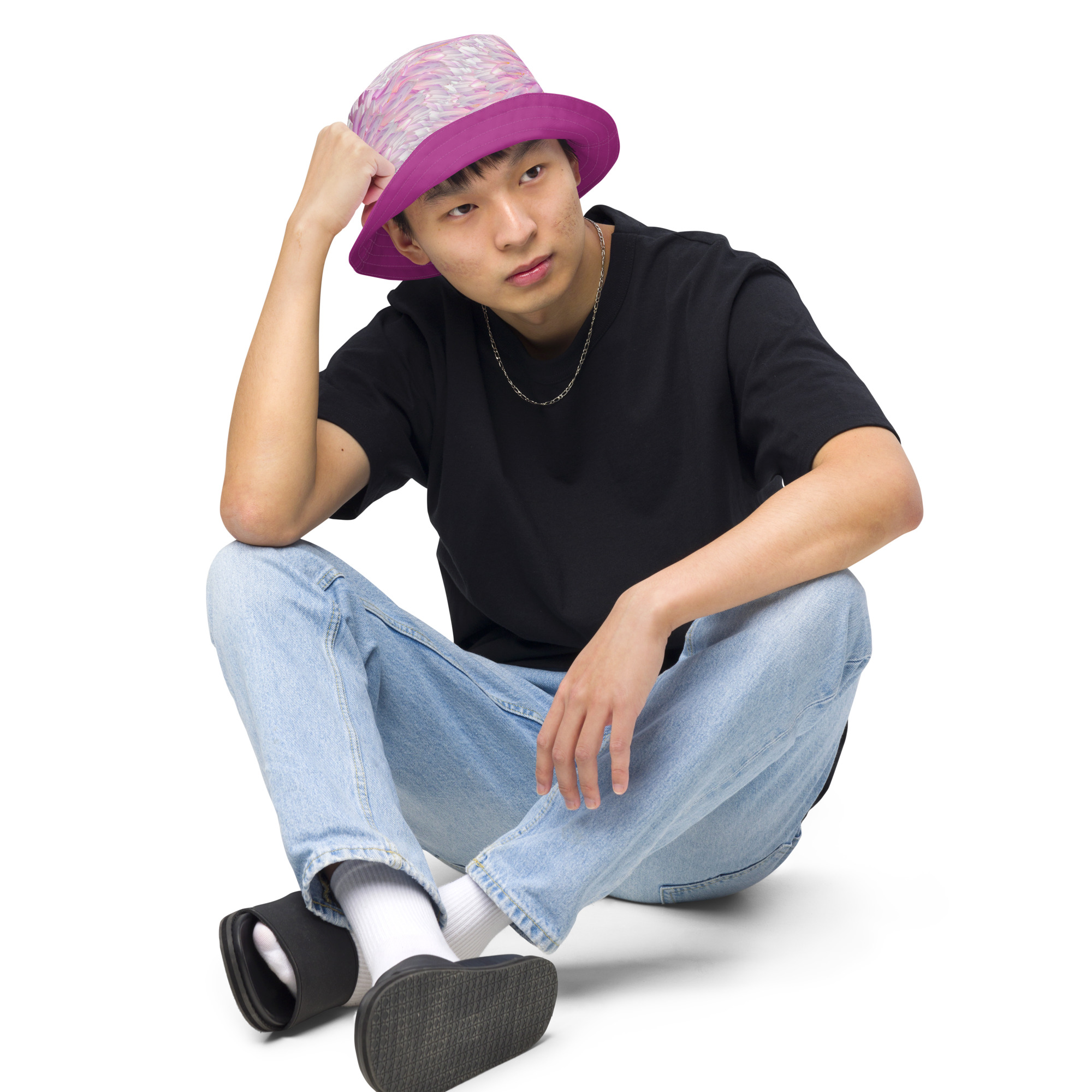 Reversible bucket hat Pink Petal Power and Red Violet - Image 4