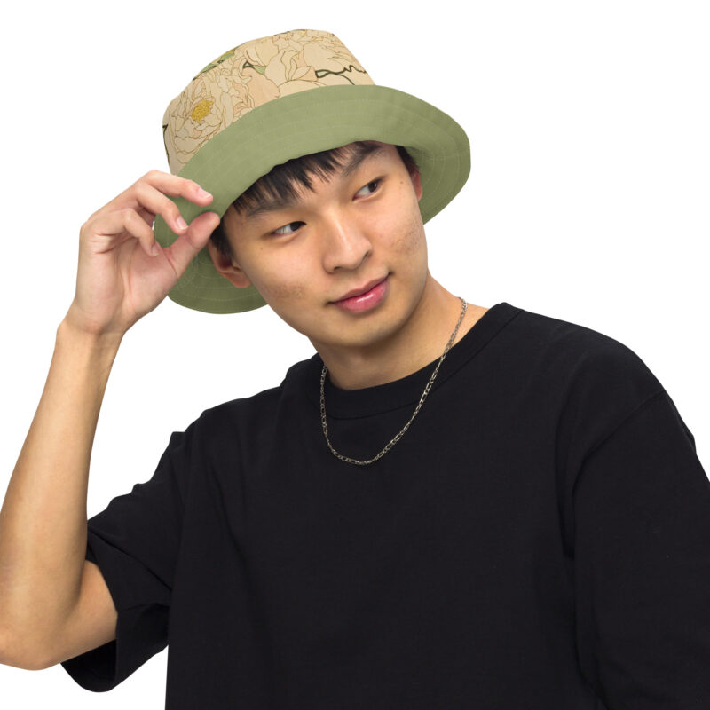 Reversible bucket Alphonse Mucha Peonies Vintage 1897 Custom Green