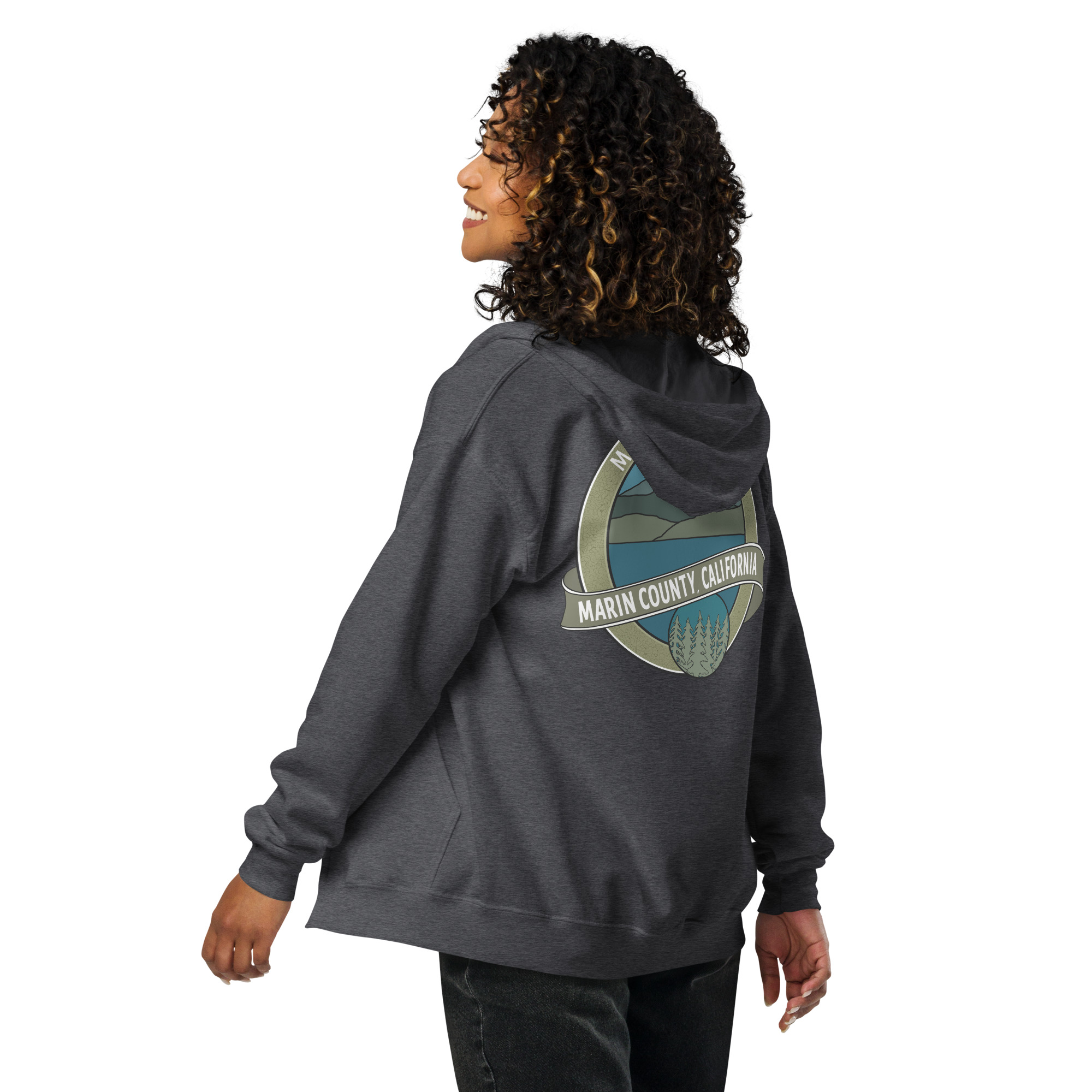 Unisex heavy blend zip hoodie Mt Tamalpais Marin County California Oval Souvenir Design - Image 6