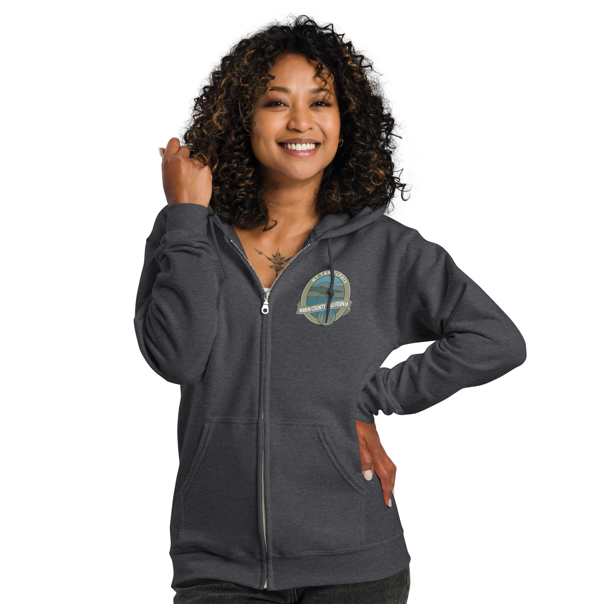 Unisex heavy blend zip hoodie Mt Tamalpais Marin County California Oval Souvenir Design - Image 5
