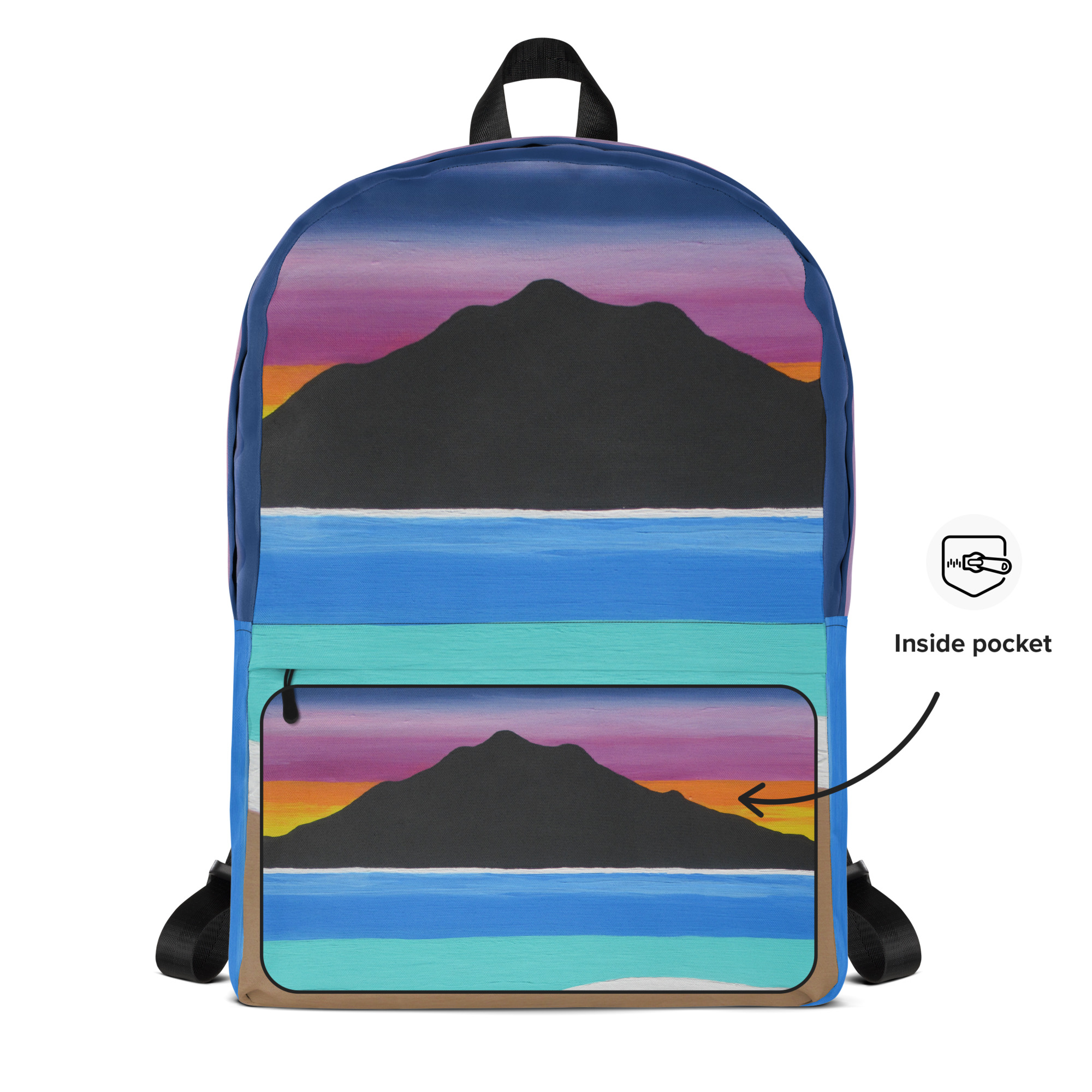 Backpack Zippered Pocket The Sleeping Lady's Serene Twilight Shoreline Mt Tamalpais - Image 9