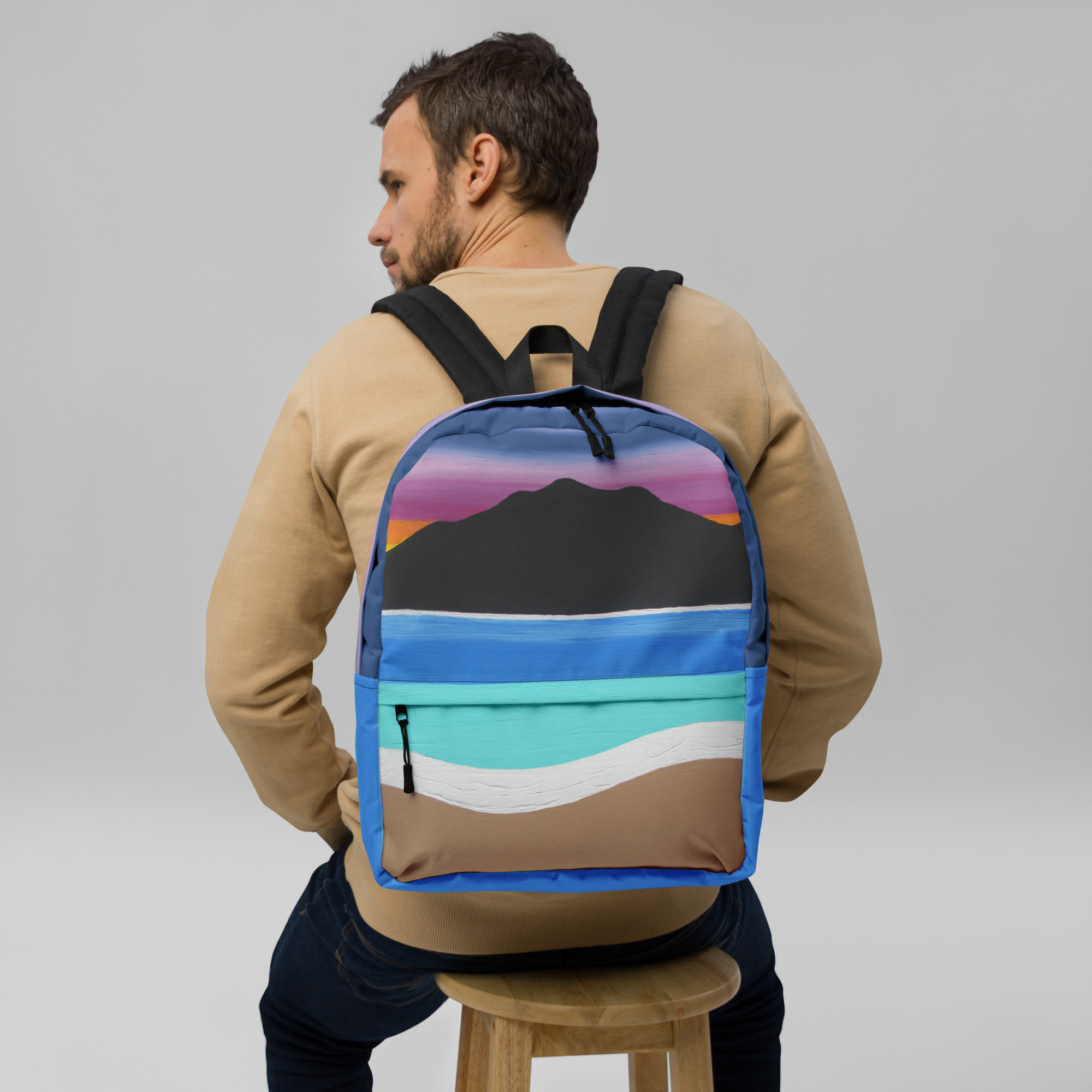 Backpack Zippered Pocket The Sleeping Lady's Serene Twilight Shoreline Mt Tamalpais - Image 8