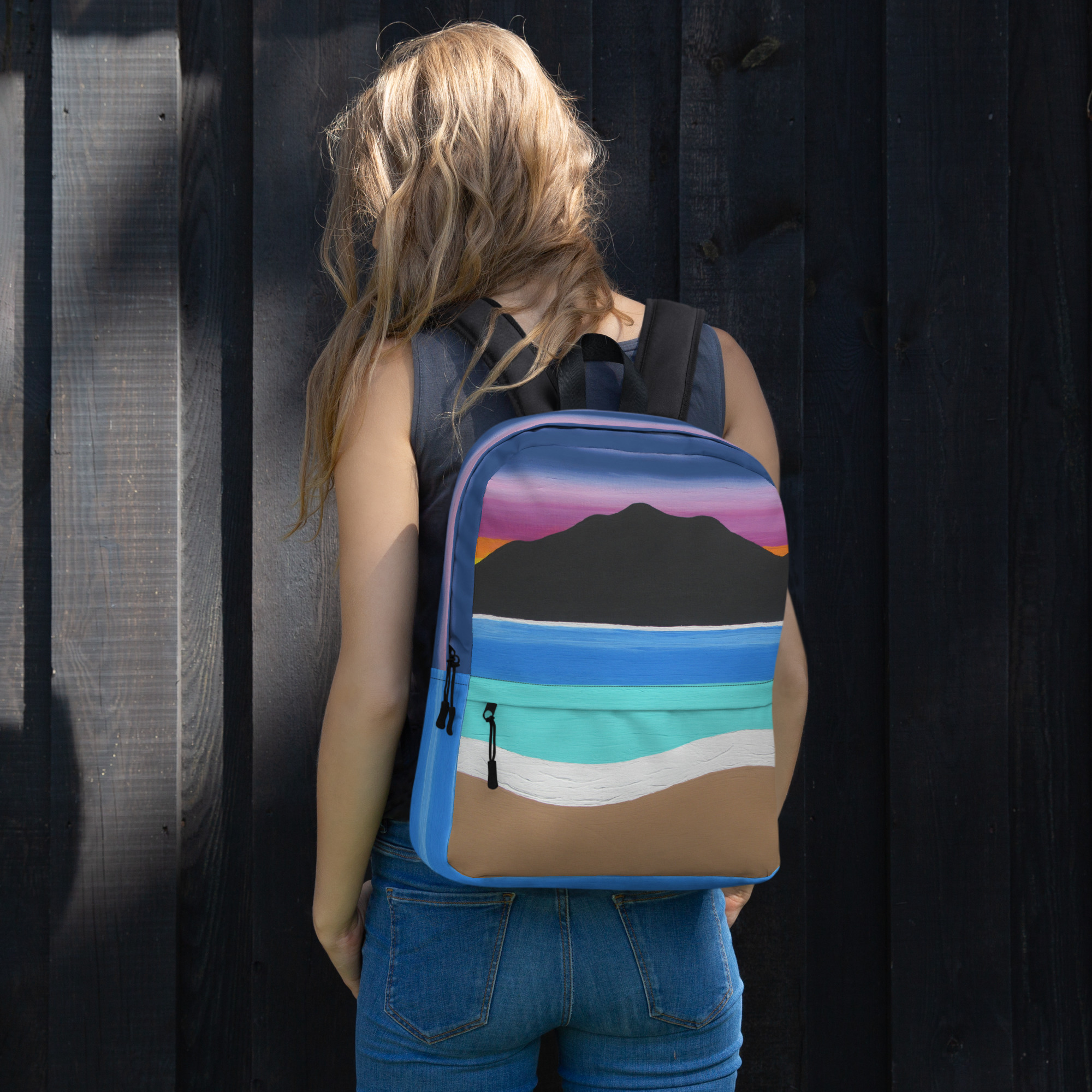 Backpack Zippered Pocket The Sleeping Lady's Serene Twilight Shoreline Mt Tamalpais - Image 11